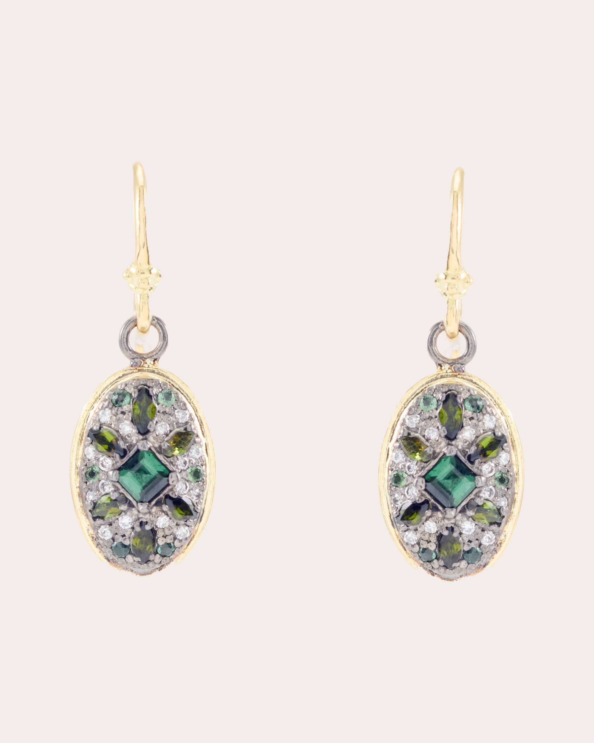 Tourmaline & Diamond Two-Tone Shield Drop Earrings