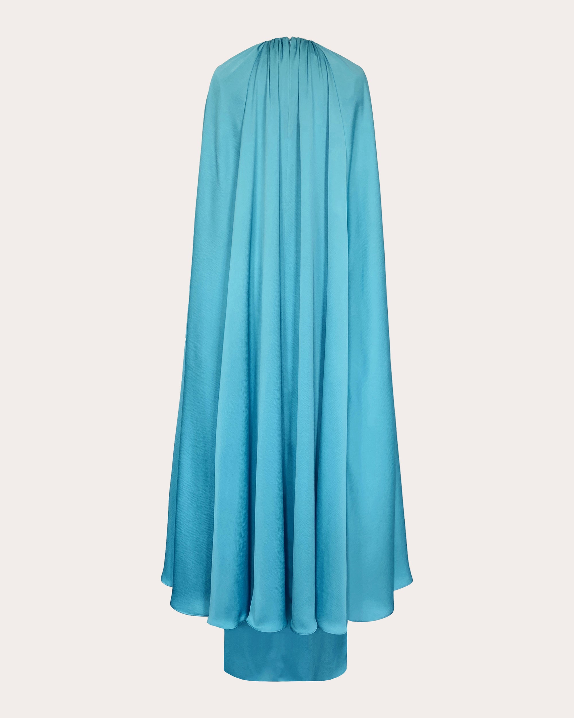 Mercury Belted Cape-Effect Crinkled-Satin Gown