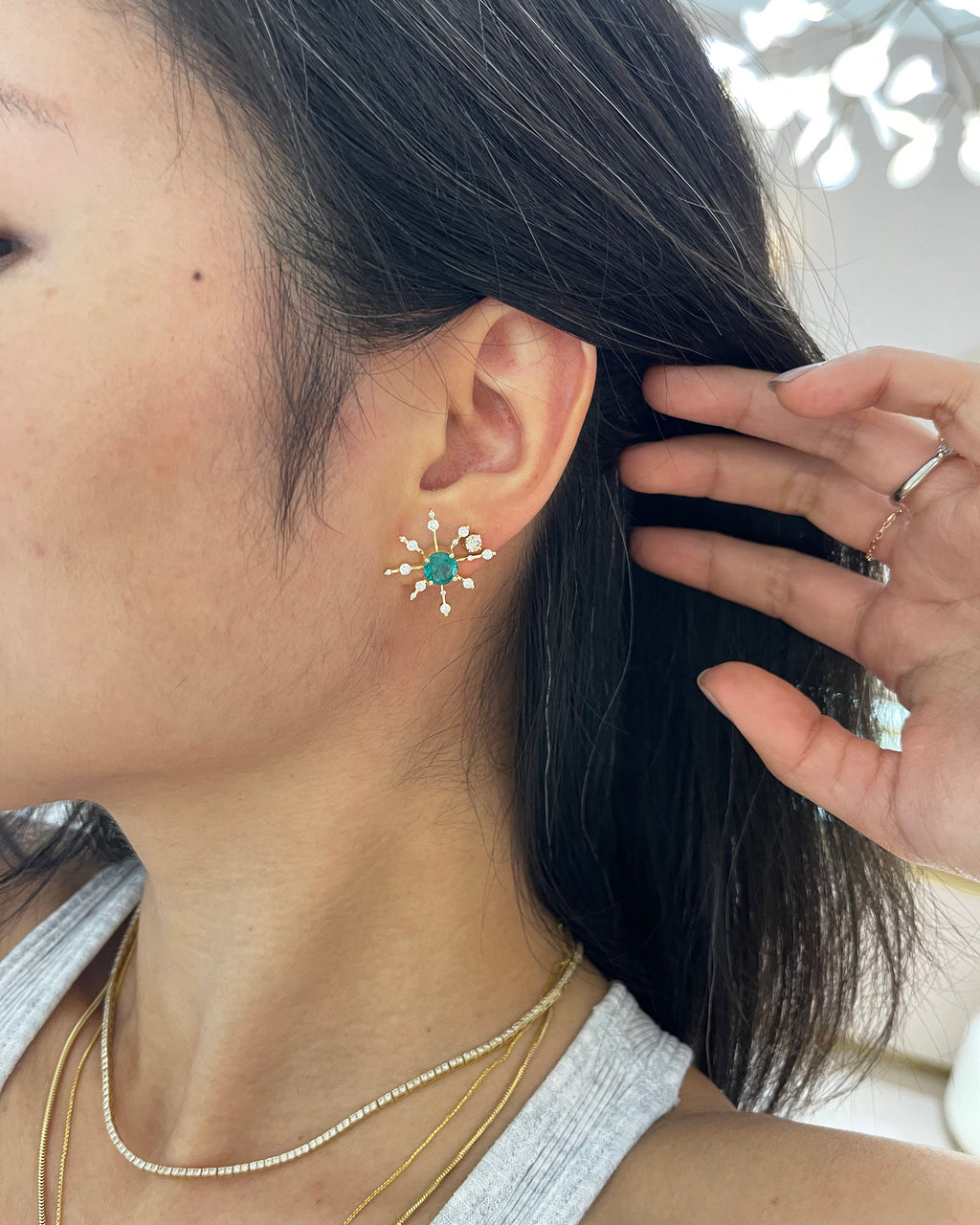 Emerald & Diamond Starburst Stud Earrings