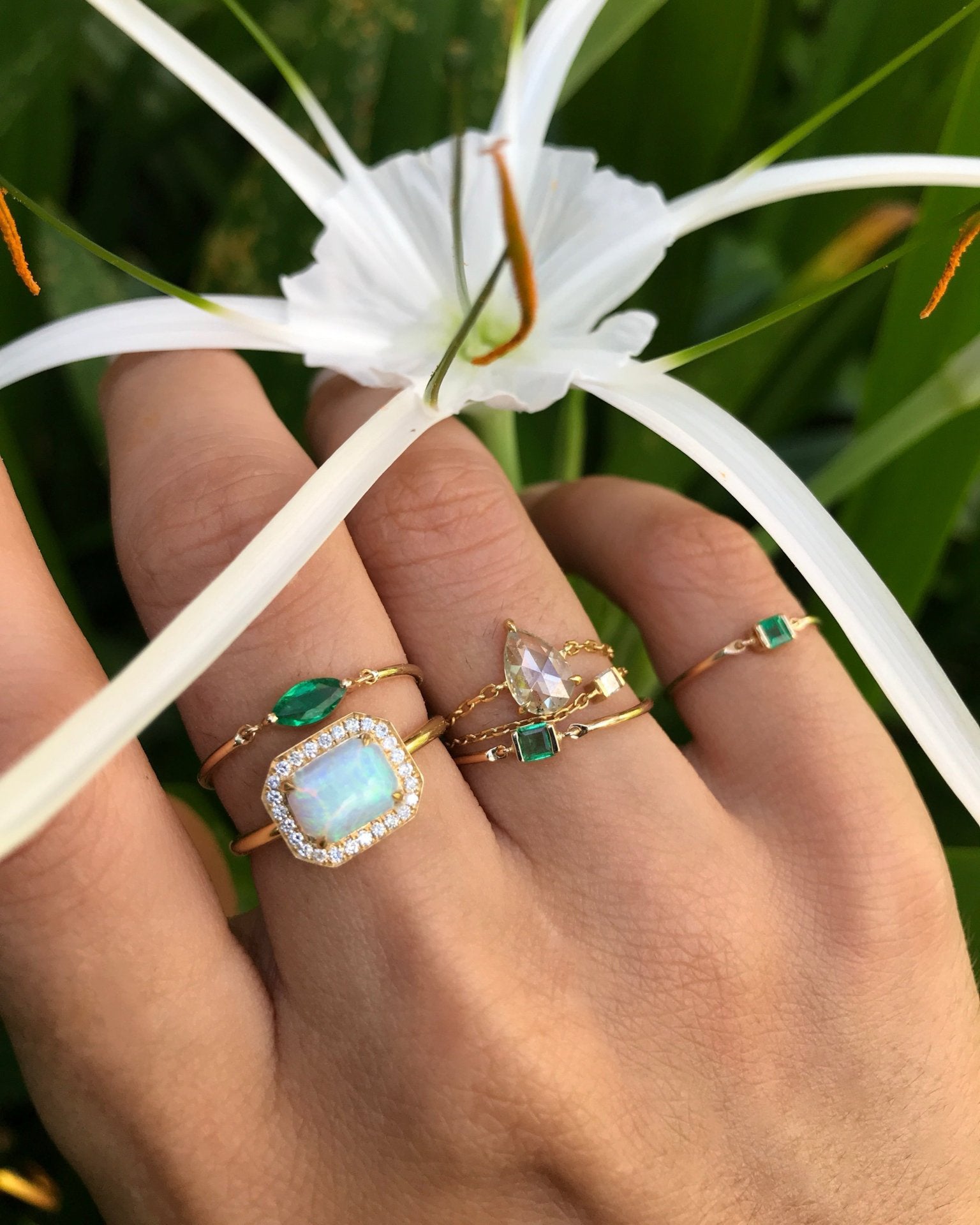 Emerald Marquise Petite Circle Ring