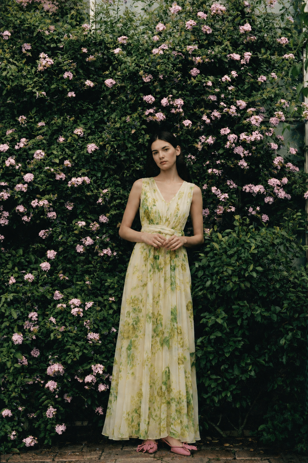 ERDEM Women's Floral Silk Creponne Pleated Sleeveless Gown in Yellow Size 12 / 8