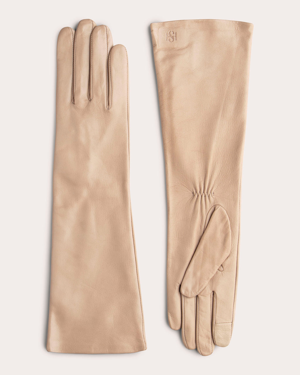 Beige Essentials Long Leather Gloves