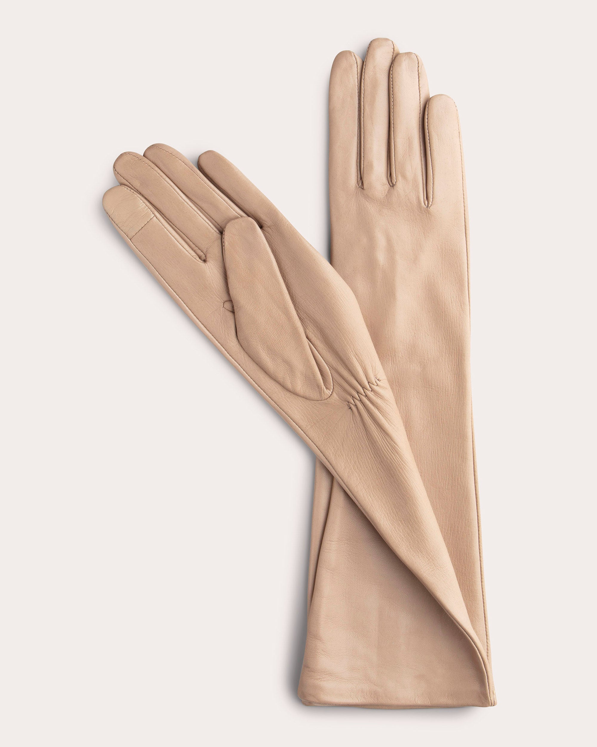 Beige Essentials Long Leather Gloves
