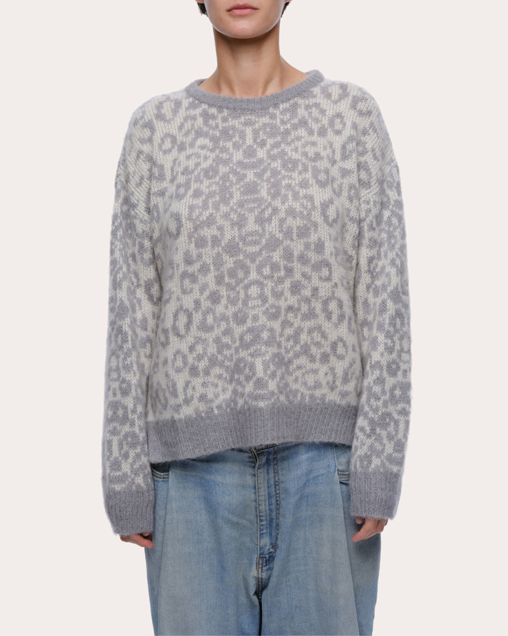 Kimry Leopard Jacquard Brushed Cashmere Wool Sweater