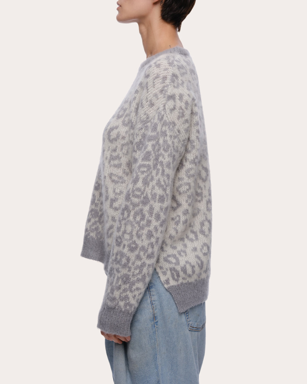 Kimry Leopard Jacquard Brushed Cashmere Wool Sweater