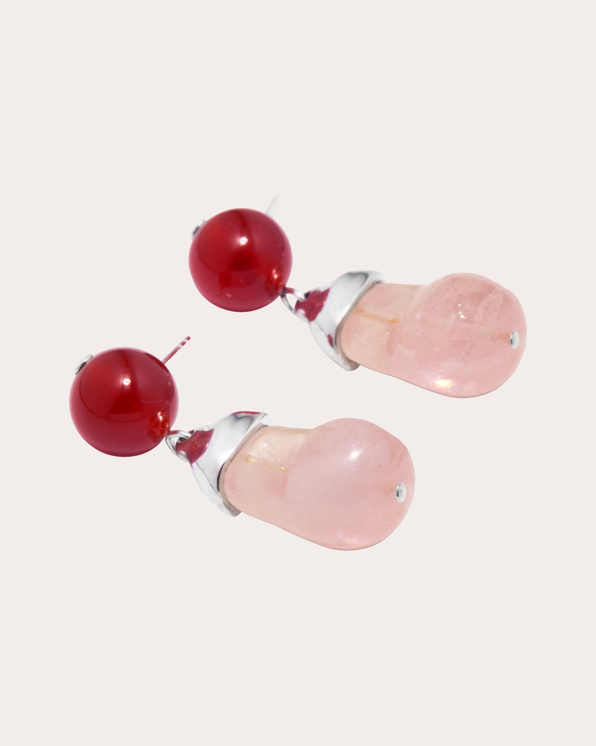 Pink Resin & Red Lace Agate Organic Drop Earrings
