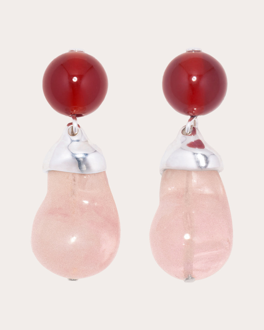 Pink Resin & Red Lace Agate Organic Drop Earrings