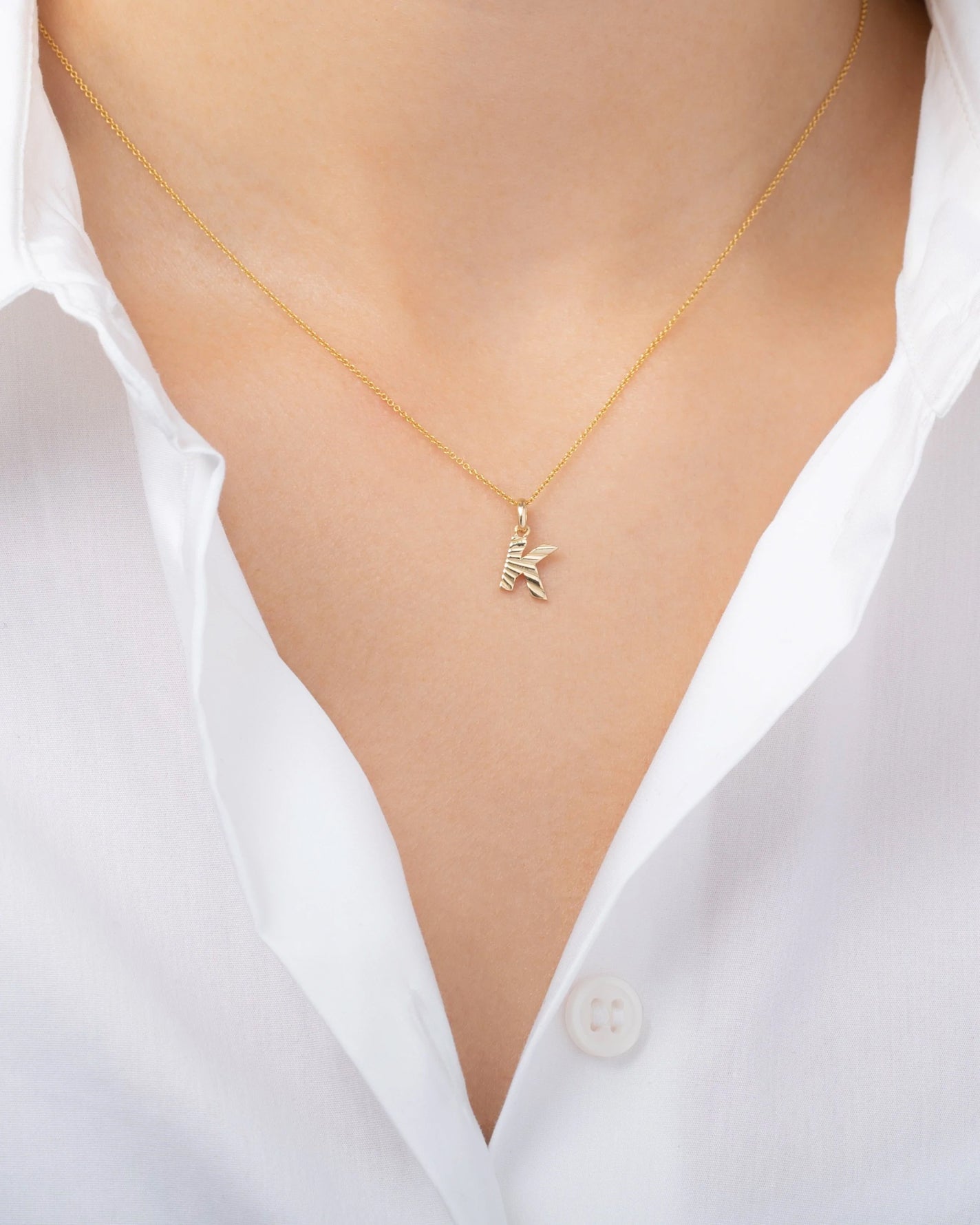 14K Gold Fluted Initial Pendant