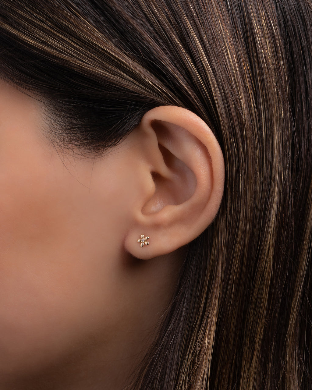 Flower 14K Gold Diamond Stud Earrings