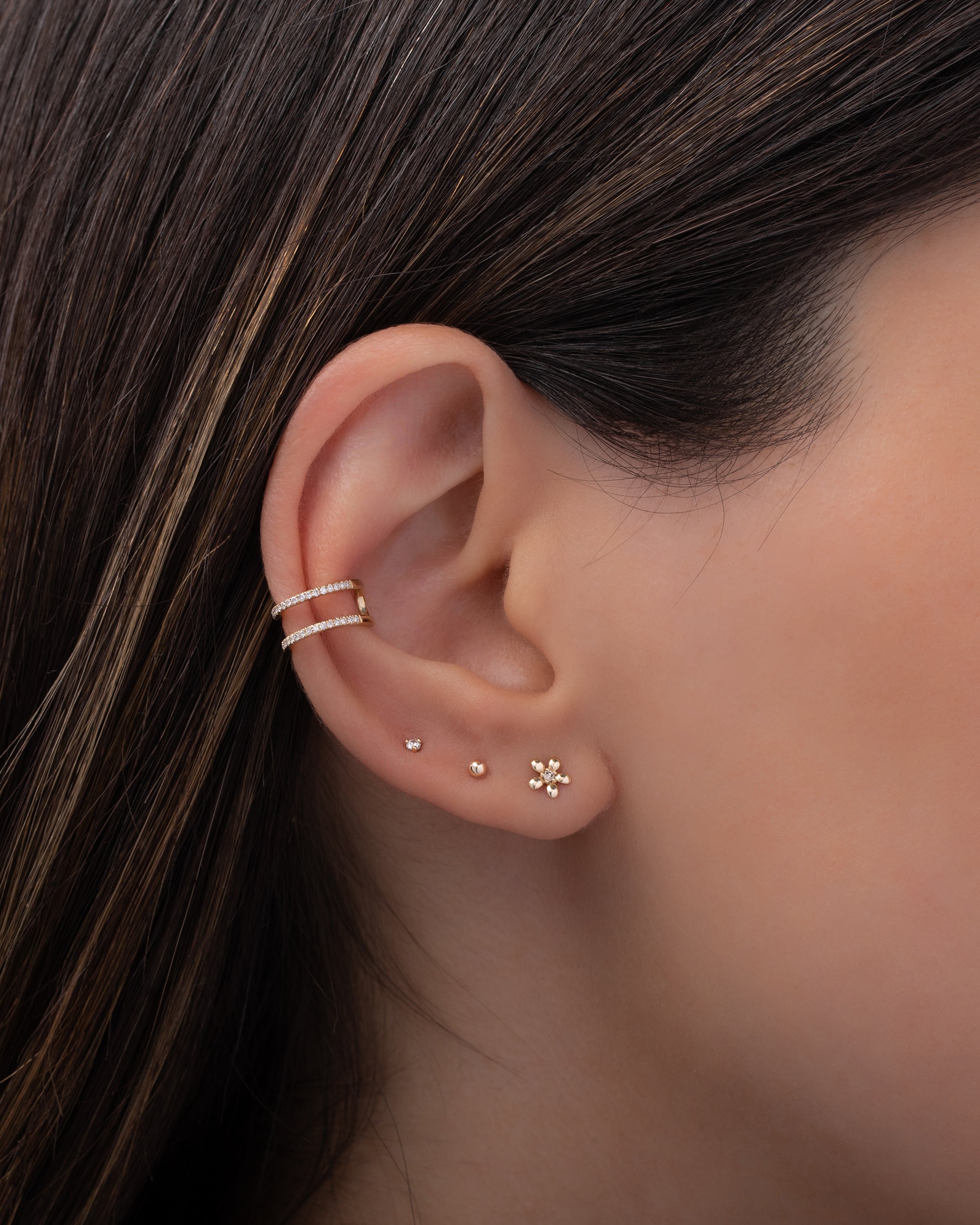 Flower 14K Gold Diamond Stud Earrings