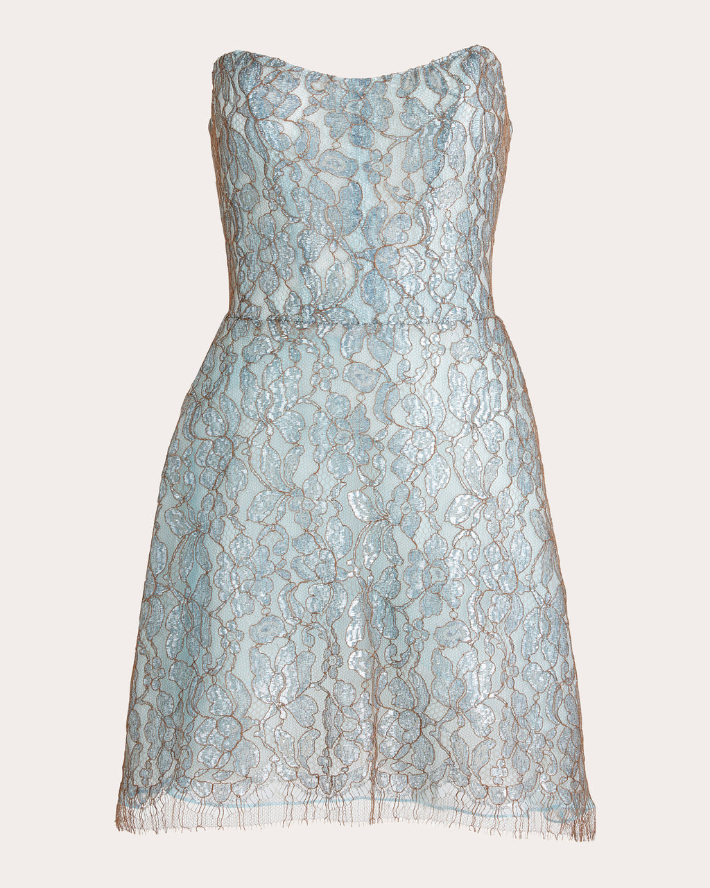 Glacier Metallic Lace Strapless Mini Dress