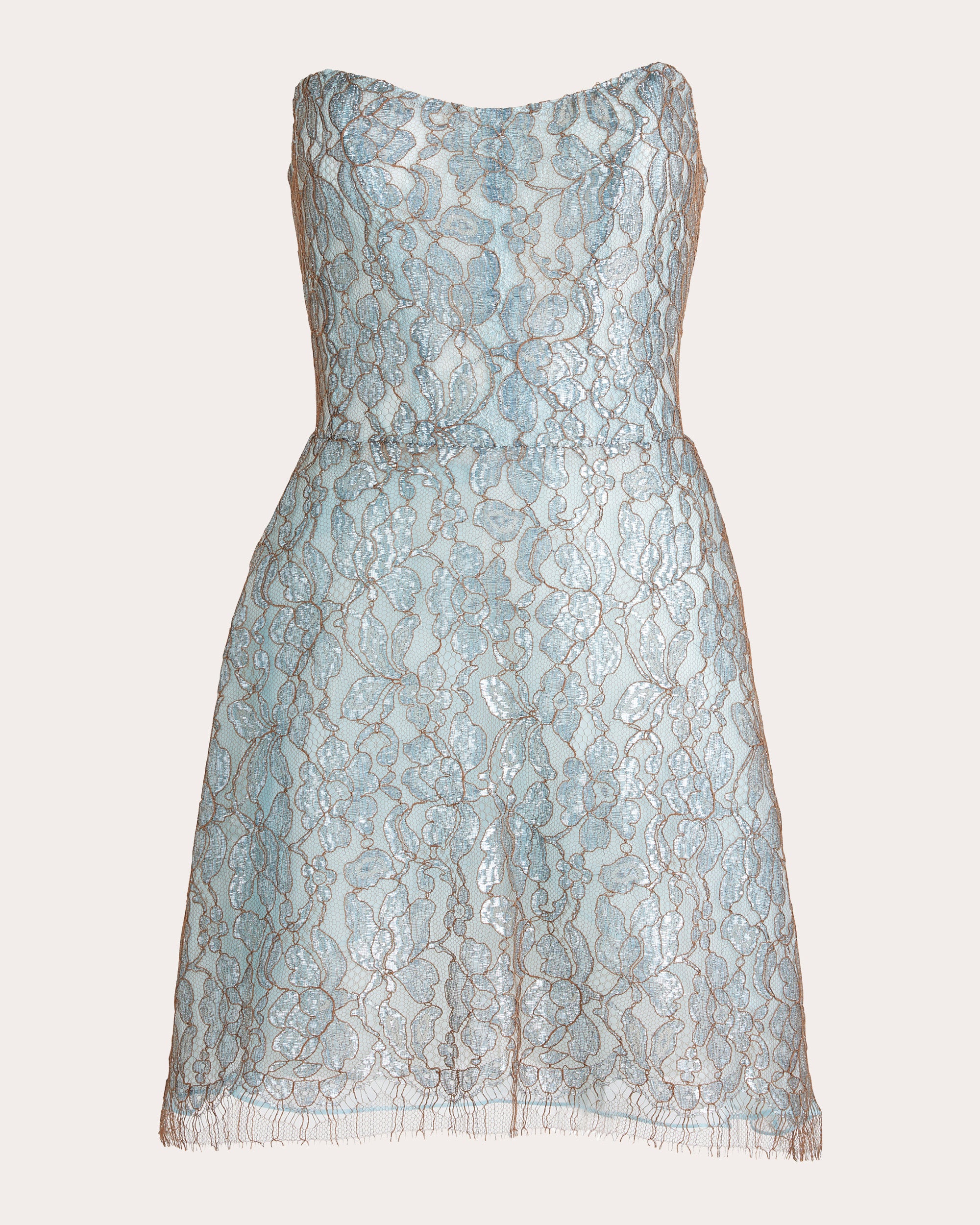 Glacier Metallic Lace Strapless Mini Dress