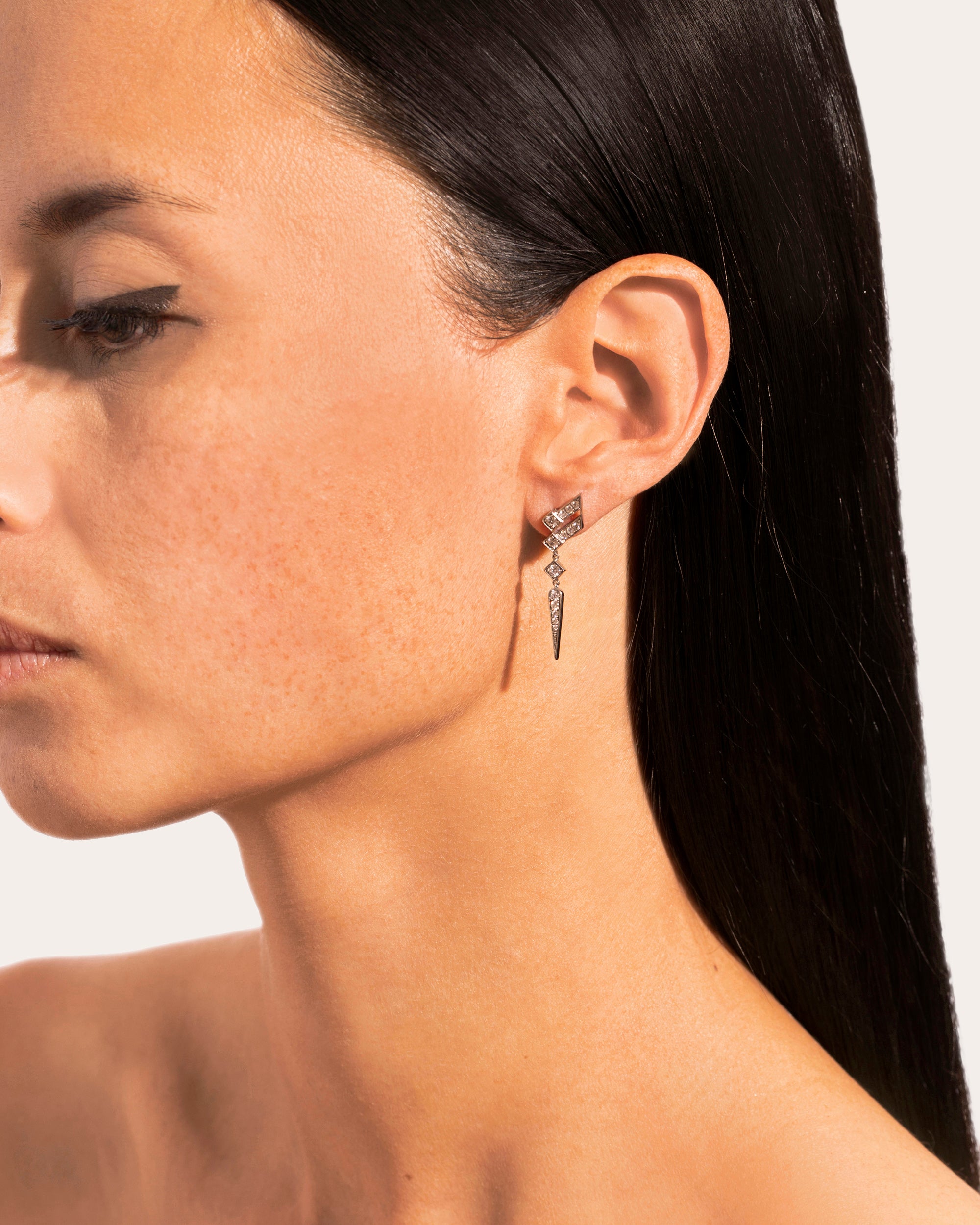 Stairway Rhodium-Plated Sterling Silver Diamond Single Earring