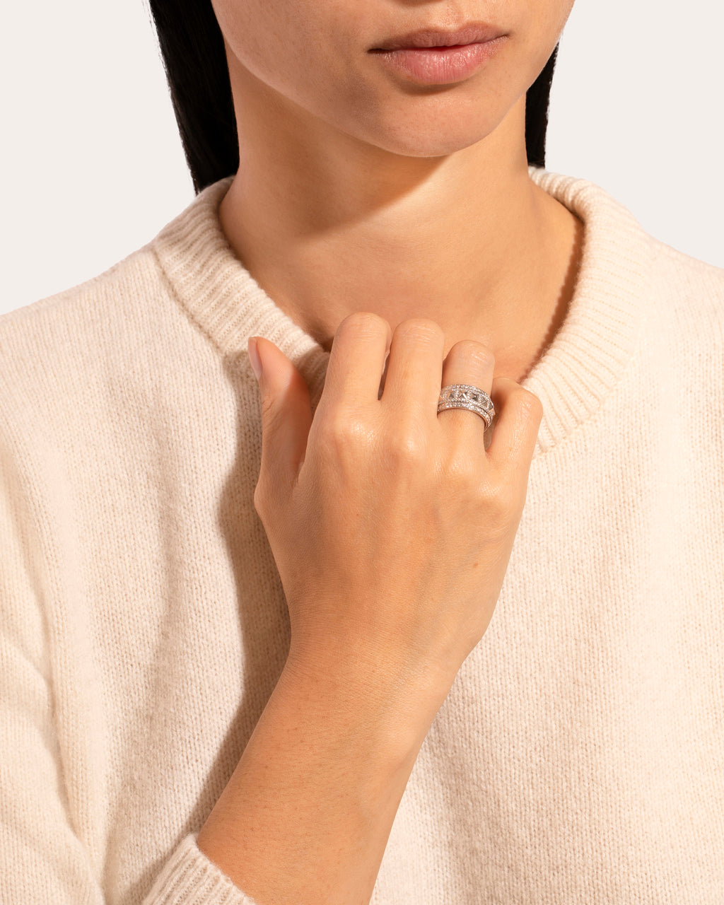 Rockaway Rhodium-Plated Sterling Silver Diamond Spinner Ring