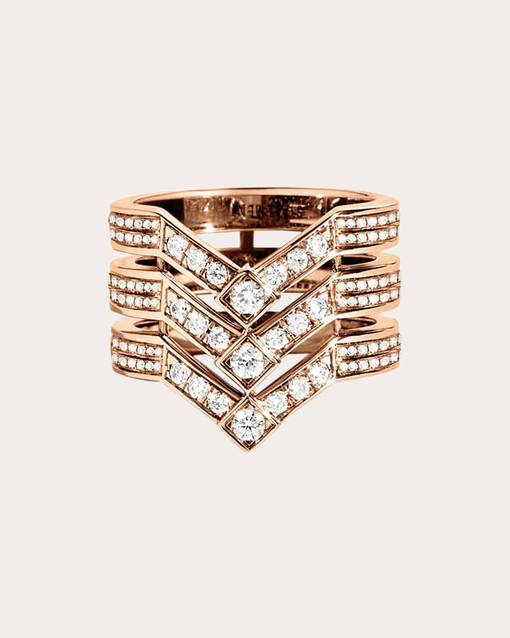 Diamond & 18k Rose Gold Stairway Triple Band Ring | Olivela