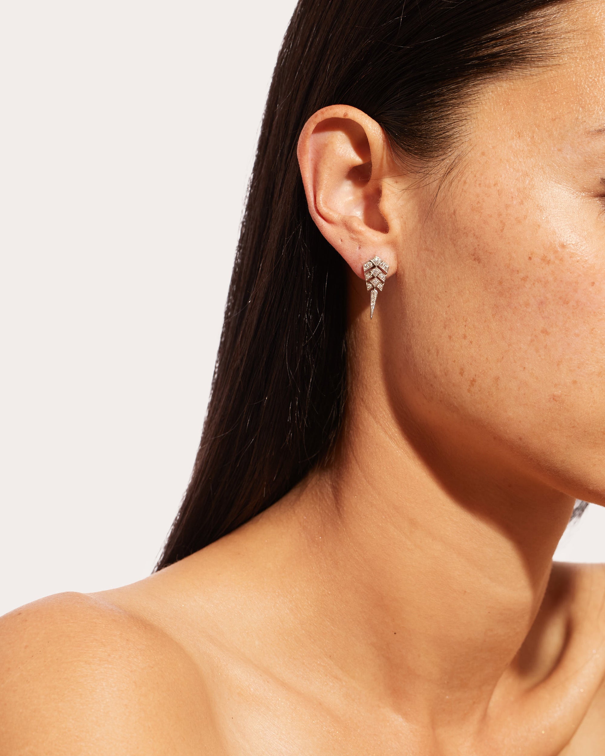 Stairway S Rhodium-Plated Sterling Silver Diamond Single Earring