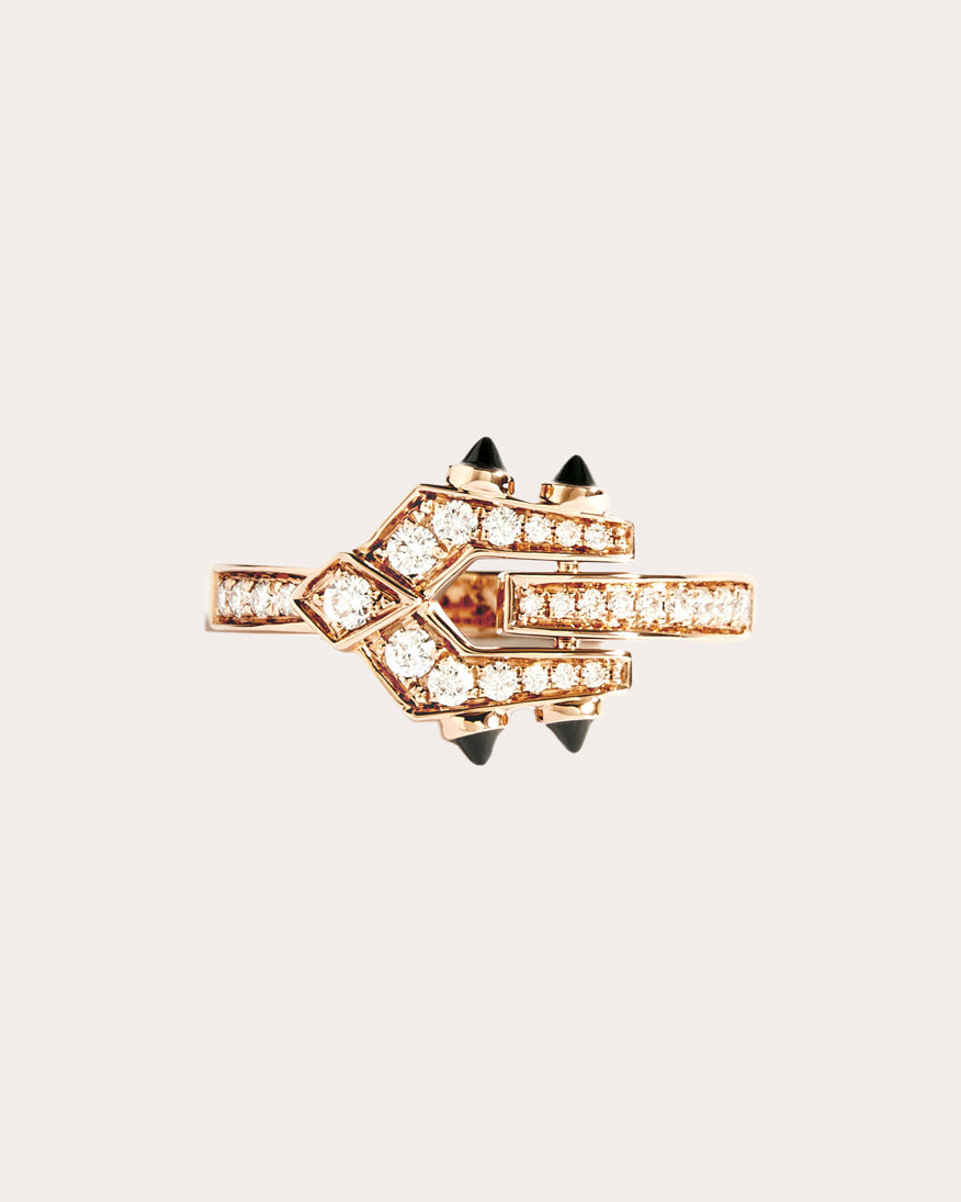 Mini Spike 18K Gold Black Agate and Diamond Ring