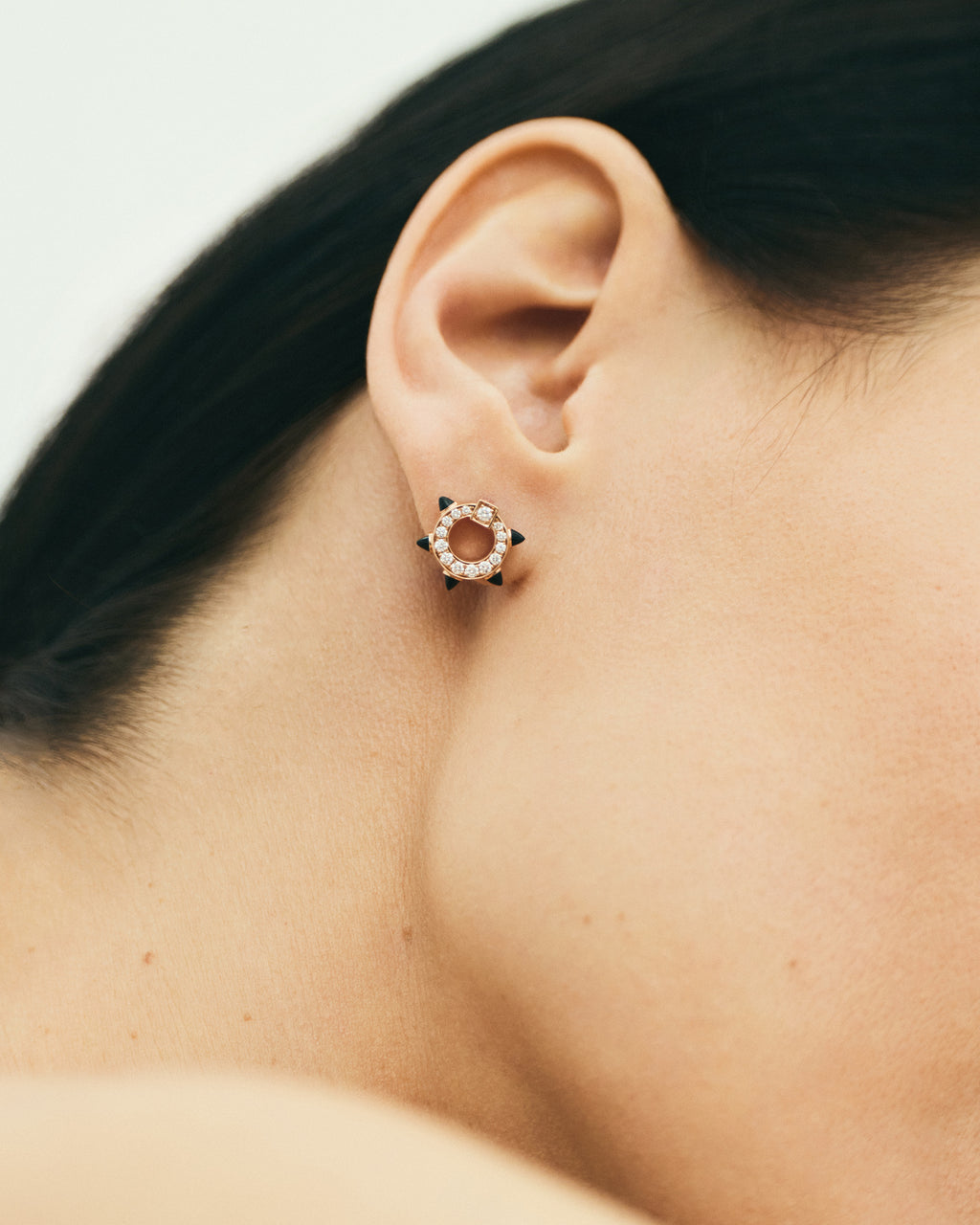 Black Agate & Diamond Spike Stud Earring