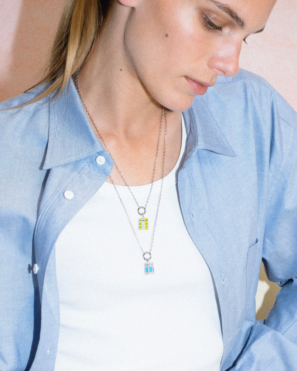 Diamond & Blue Enamel Wish Box Pendant Necklace