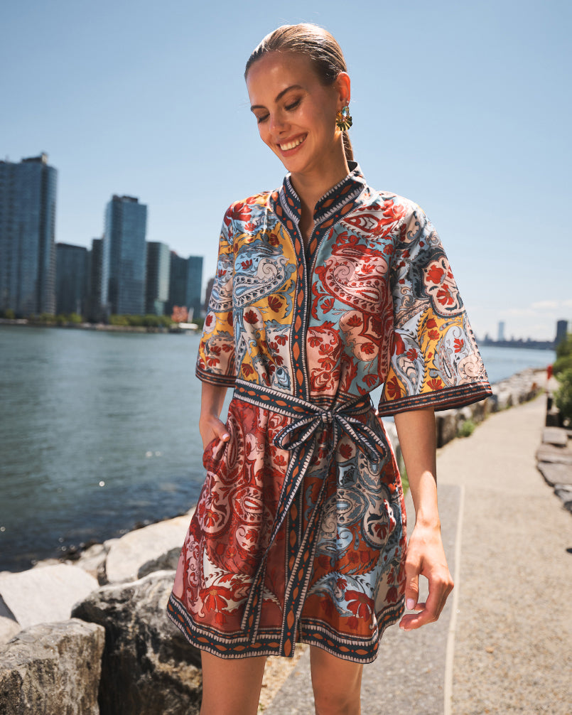 Aracati Patchwork Twill Mini Shirt Dress