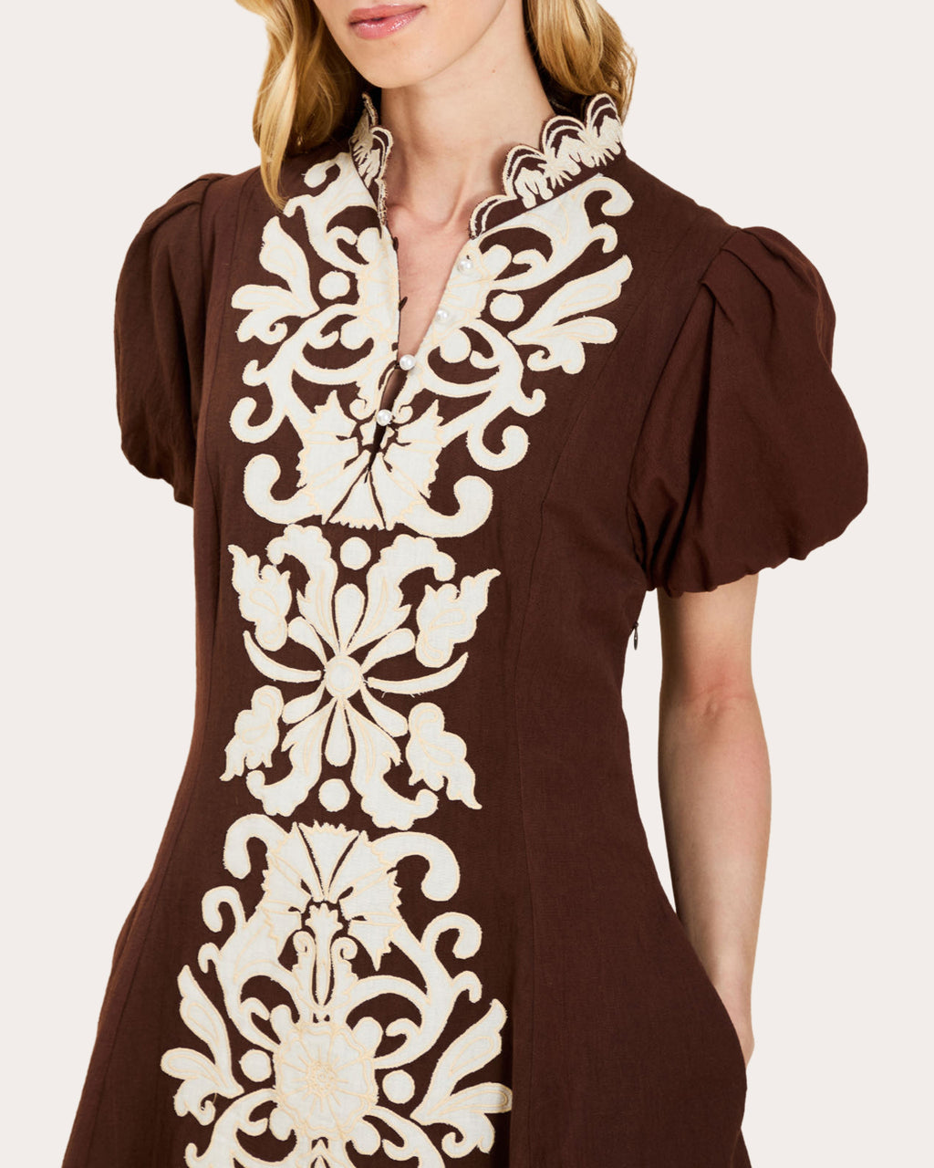 Flavia Embroidered Puff-Sleeve Mini Dress