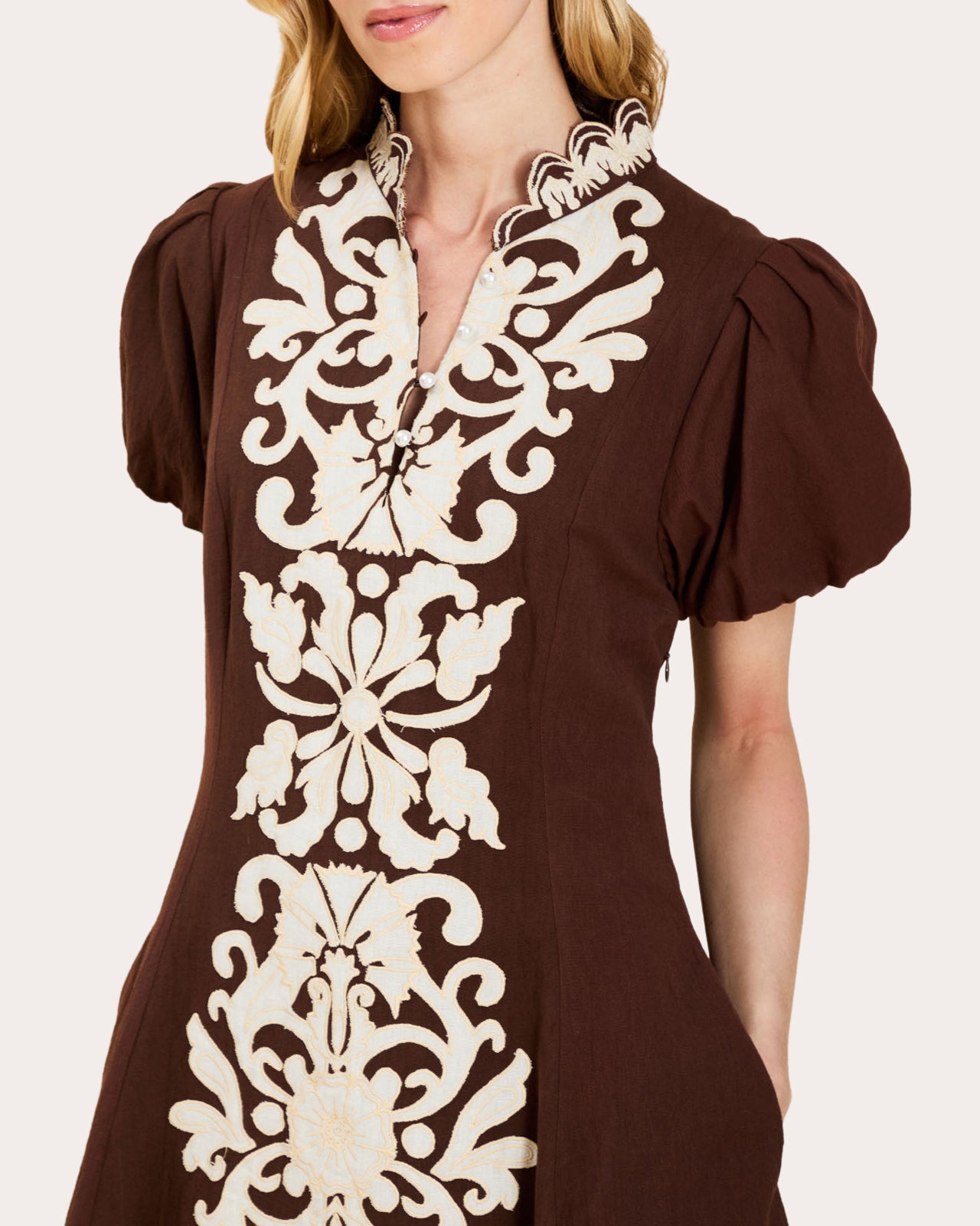 Flavia Embroidered Puff-Sleeve Mini Dress