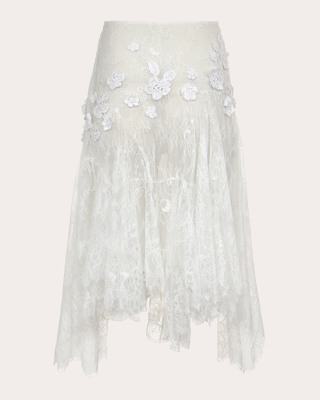 Flor Appliqué Sheer Lace Midi Skirt
