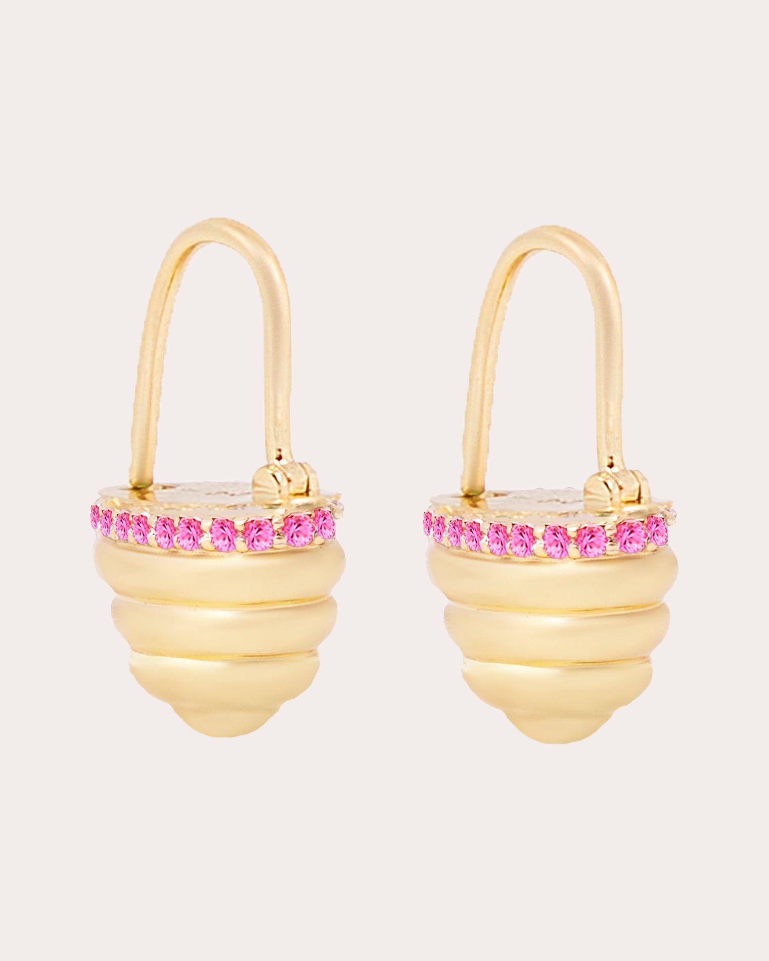 Pink Sapphire & 14k Gold Found Cap Drop Earrings