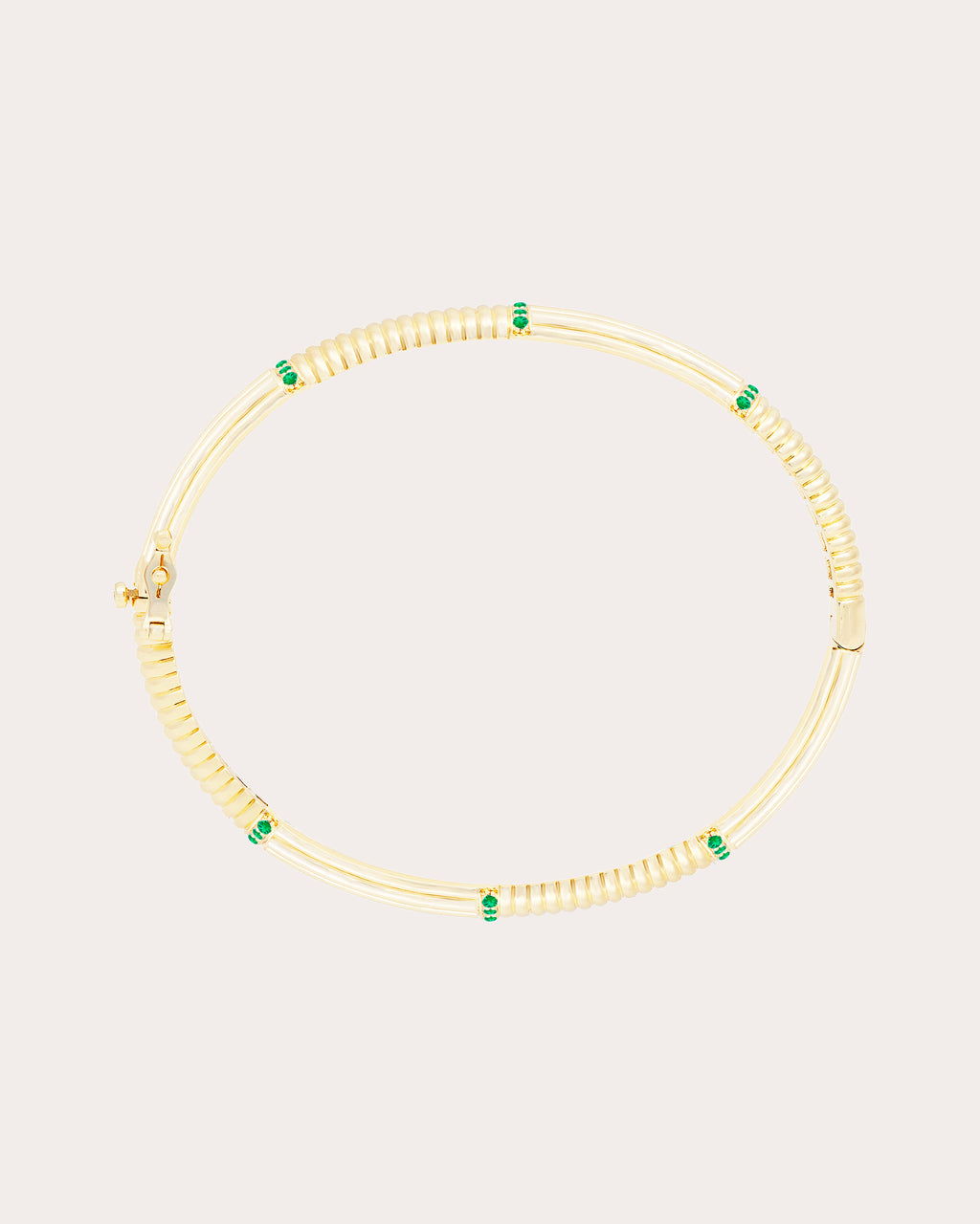 Tsavorite & 14k Gold Found Ribbed Bangle