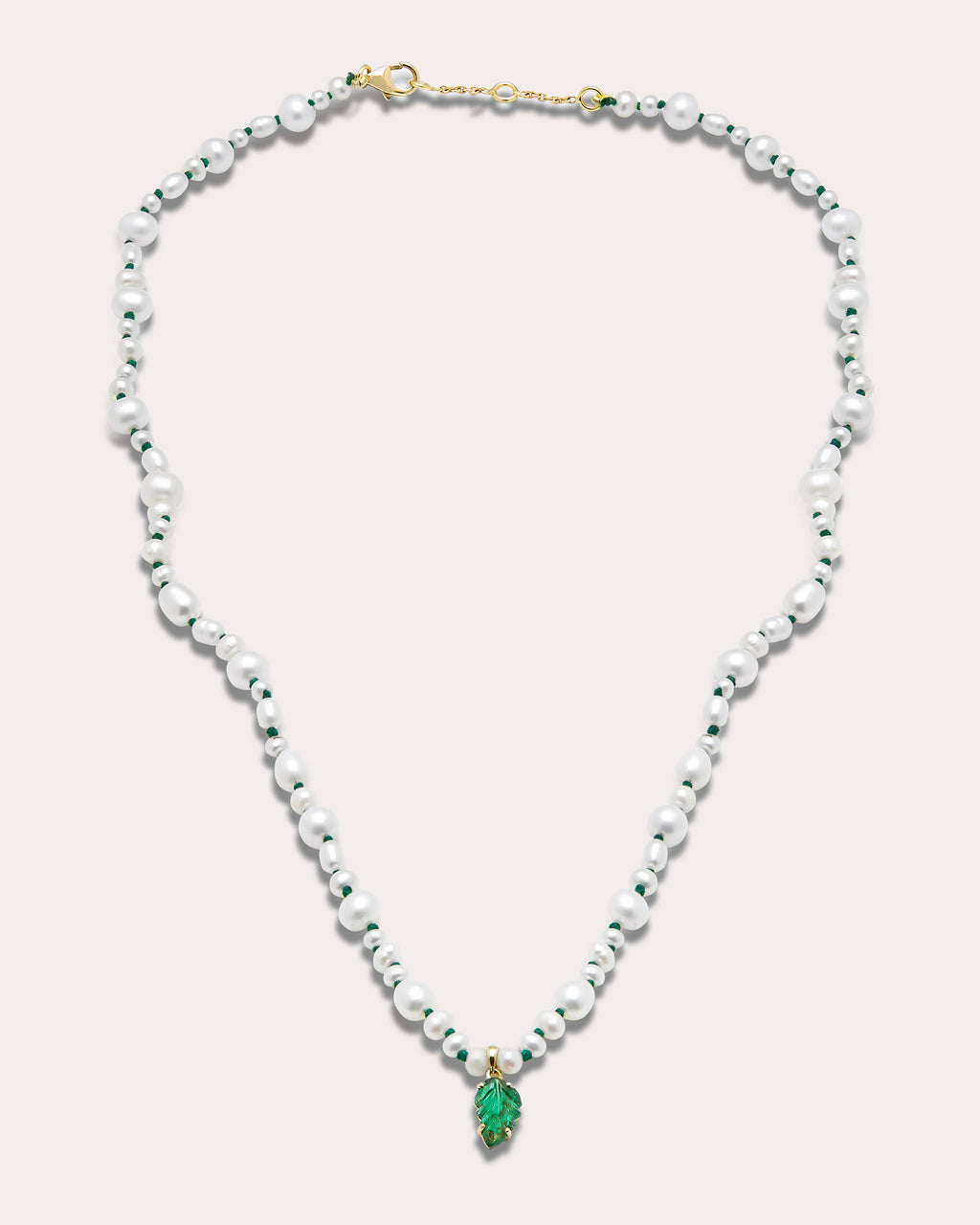 Muna 18K Gold Pearl and Emerald Pendant Necklace