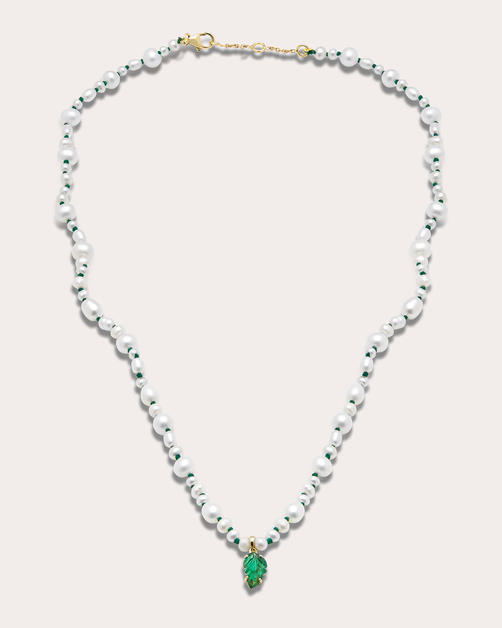 Muna 18K Gold Pearl and Emerald Pendant Necklace