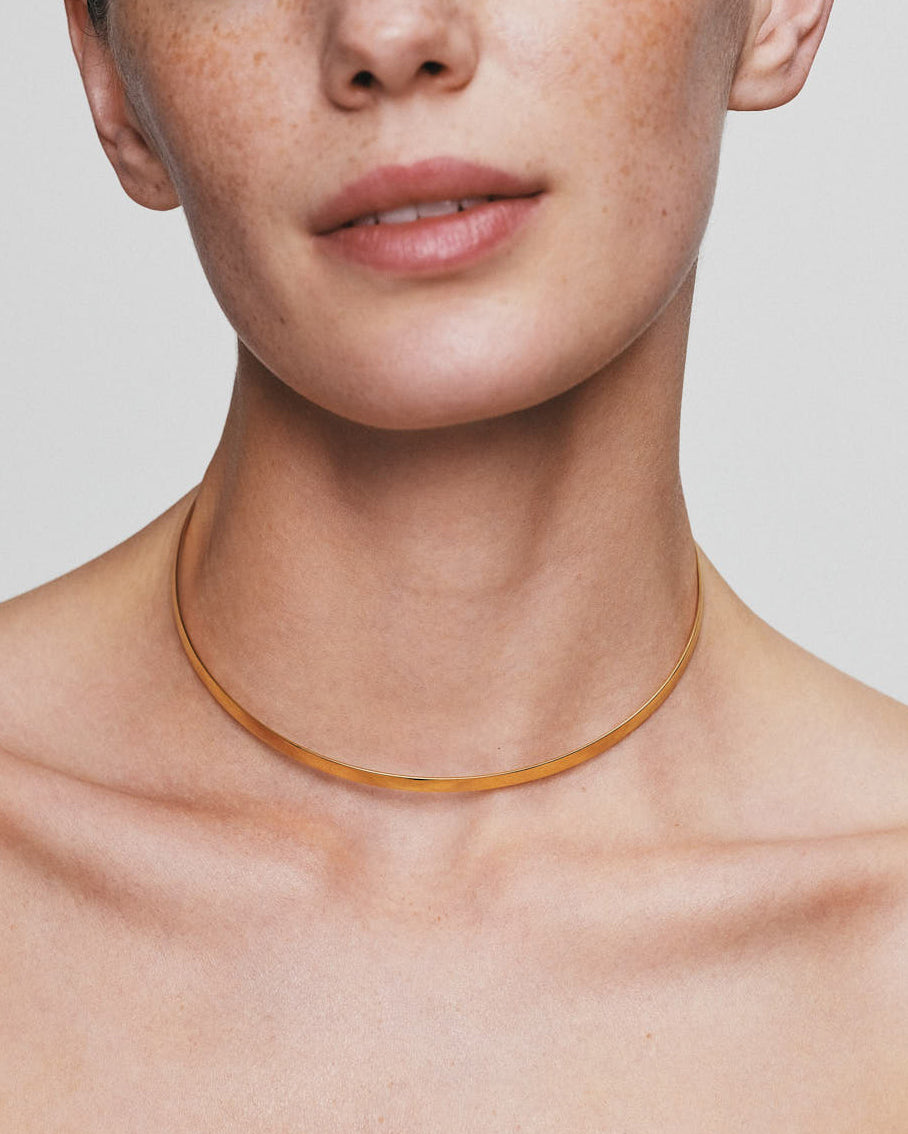 18k Gold Solid Wide Collar Necklace