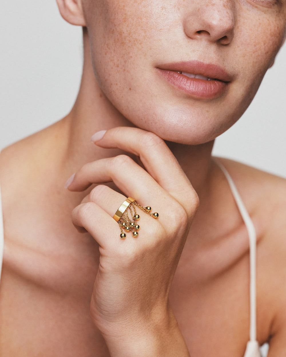 18k Gold Orbs Chainfall Ring