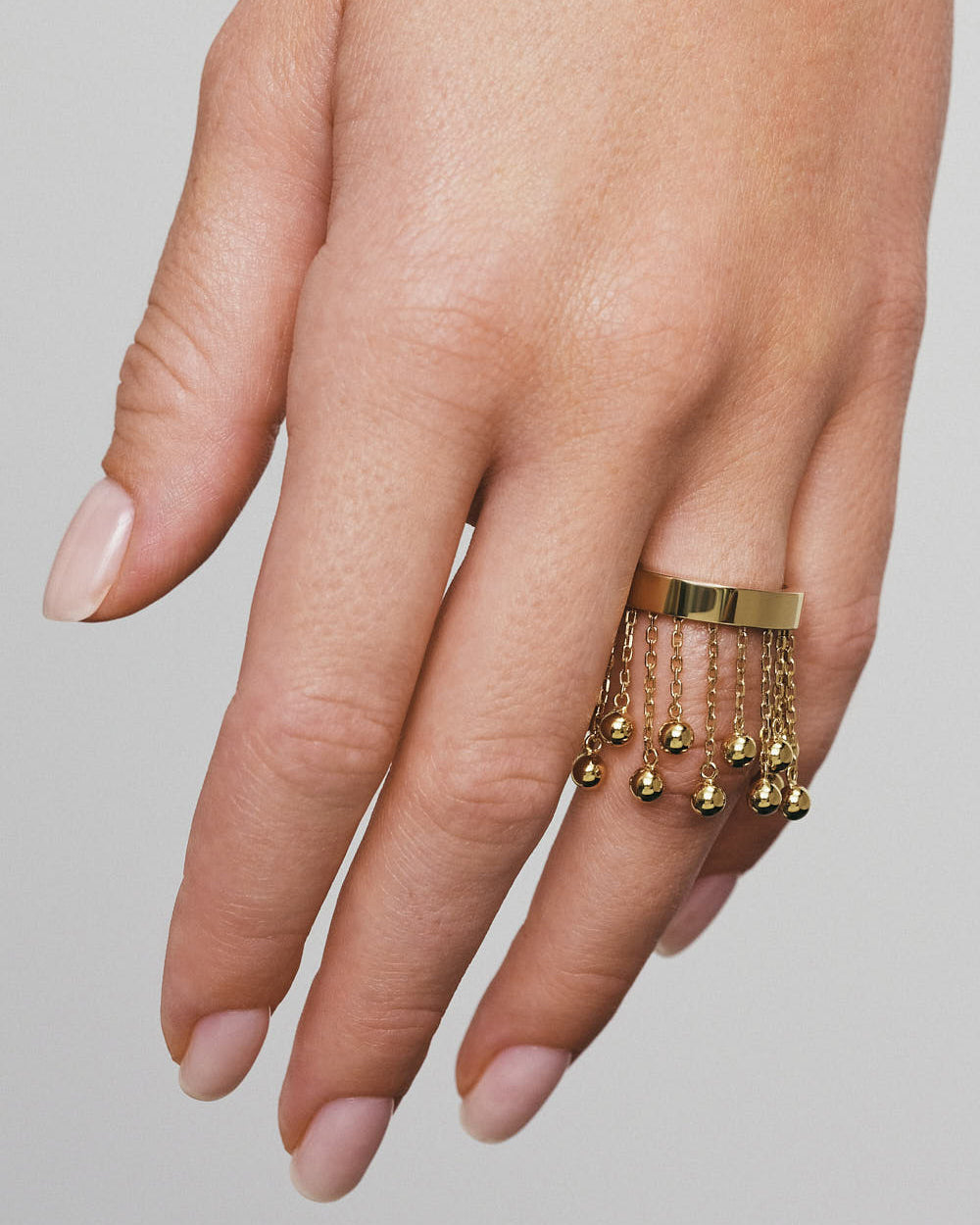 18k Gold Orbs Chainfall Ring