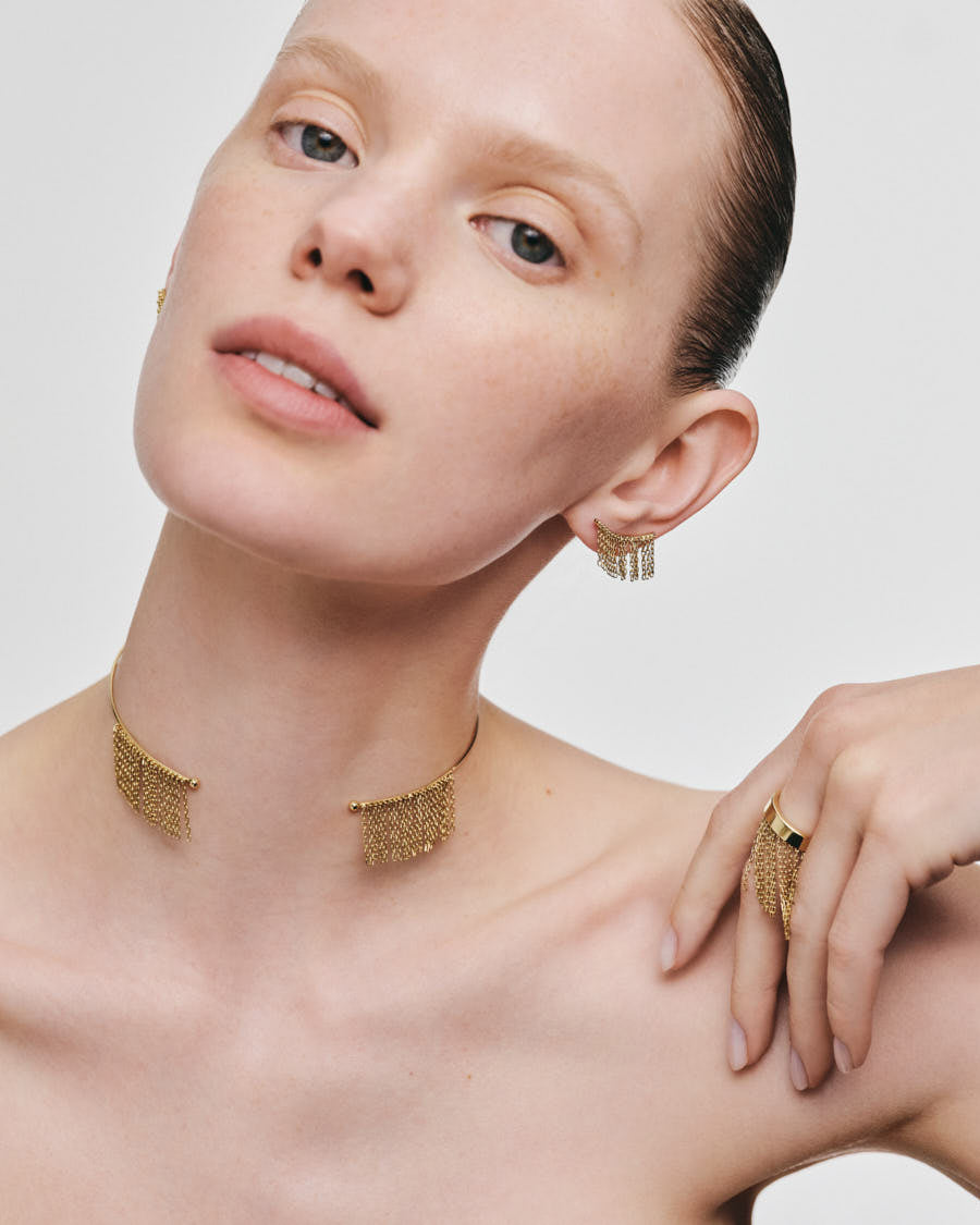 18k Gold Short Chainfall Ear Climbers