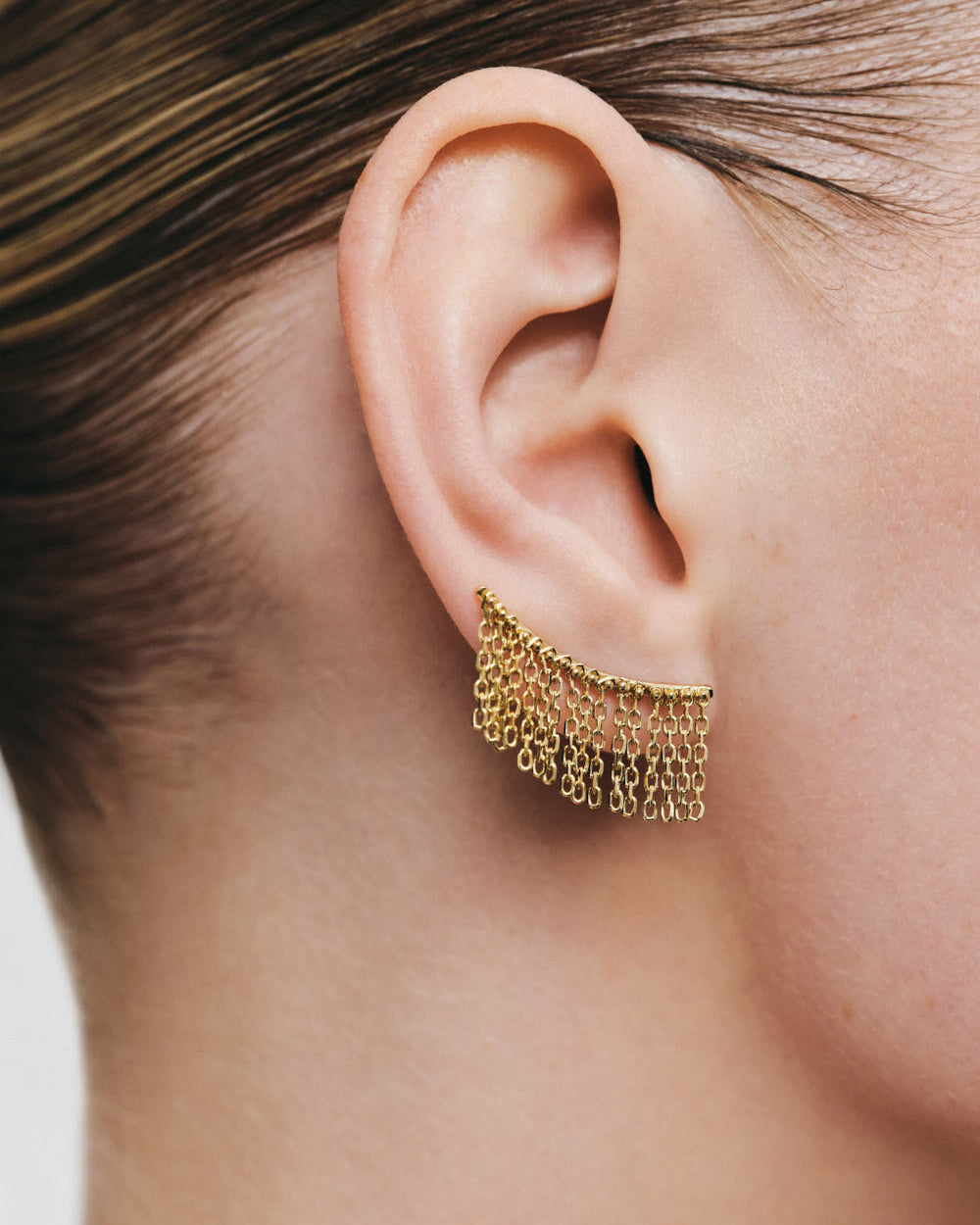 18k Gold Short Chainfall Ear Climbers
