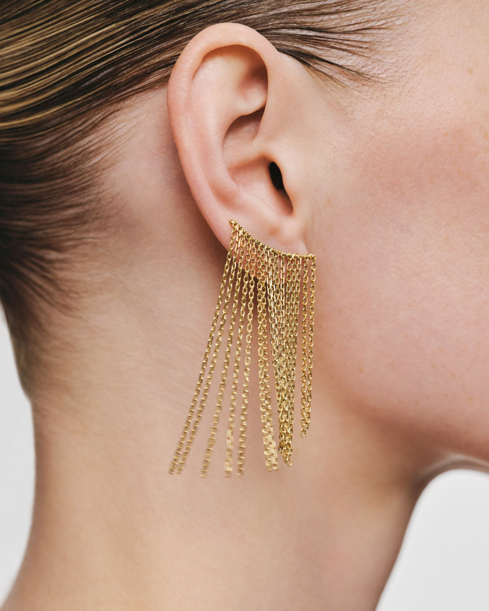 18k Gold Mid Chainfall Ear Climbers