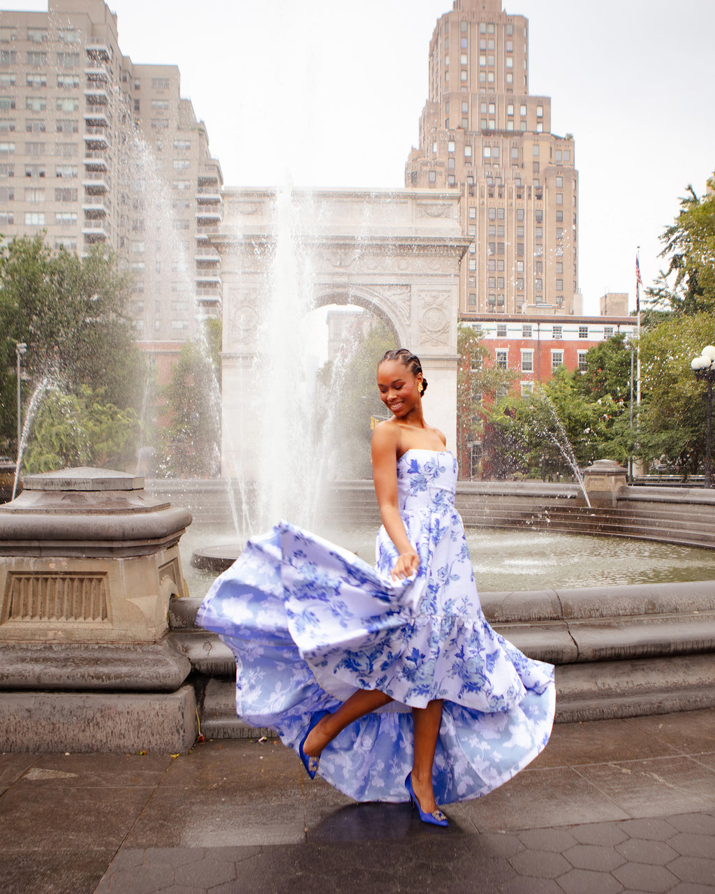 Georgiana Tiered Floral-Print Satin Gown