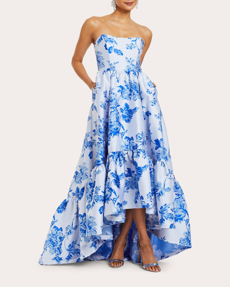 Georgiana Tiered Floral-Print Satin Gown