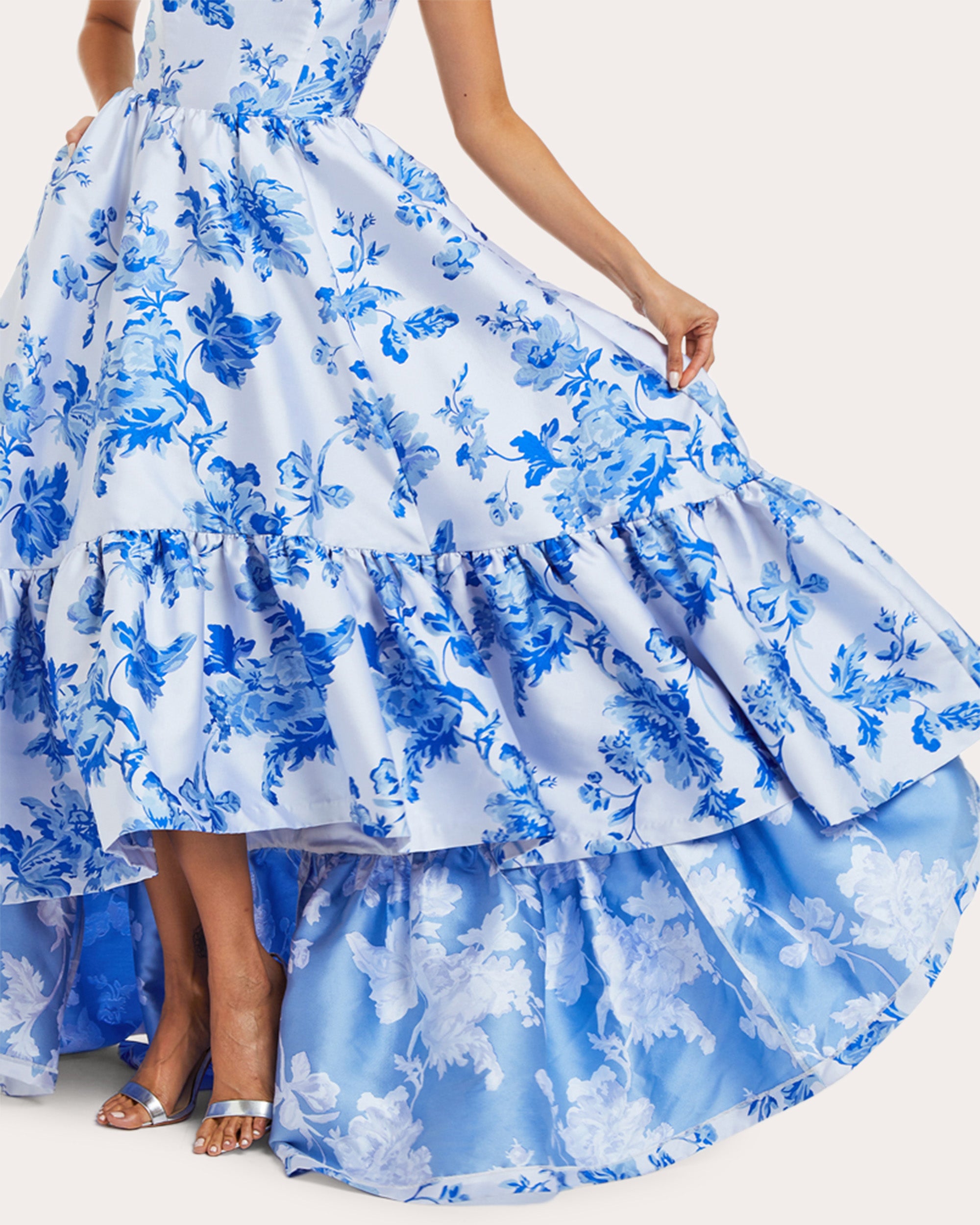 Georgiana Tiered Floral-Print Satin Gown