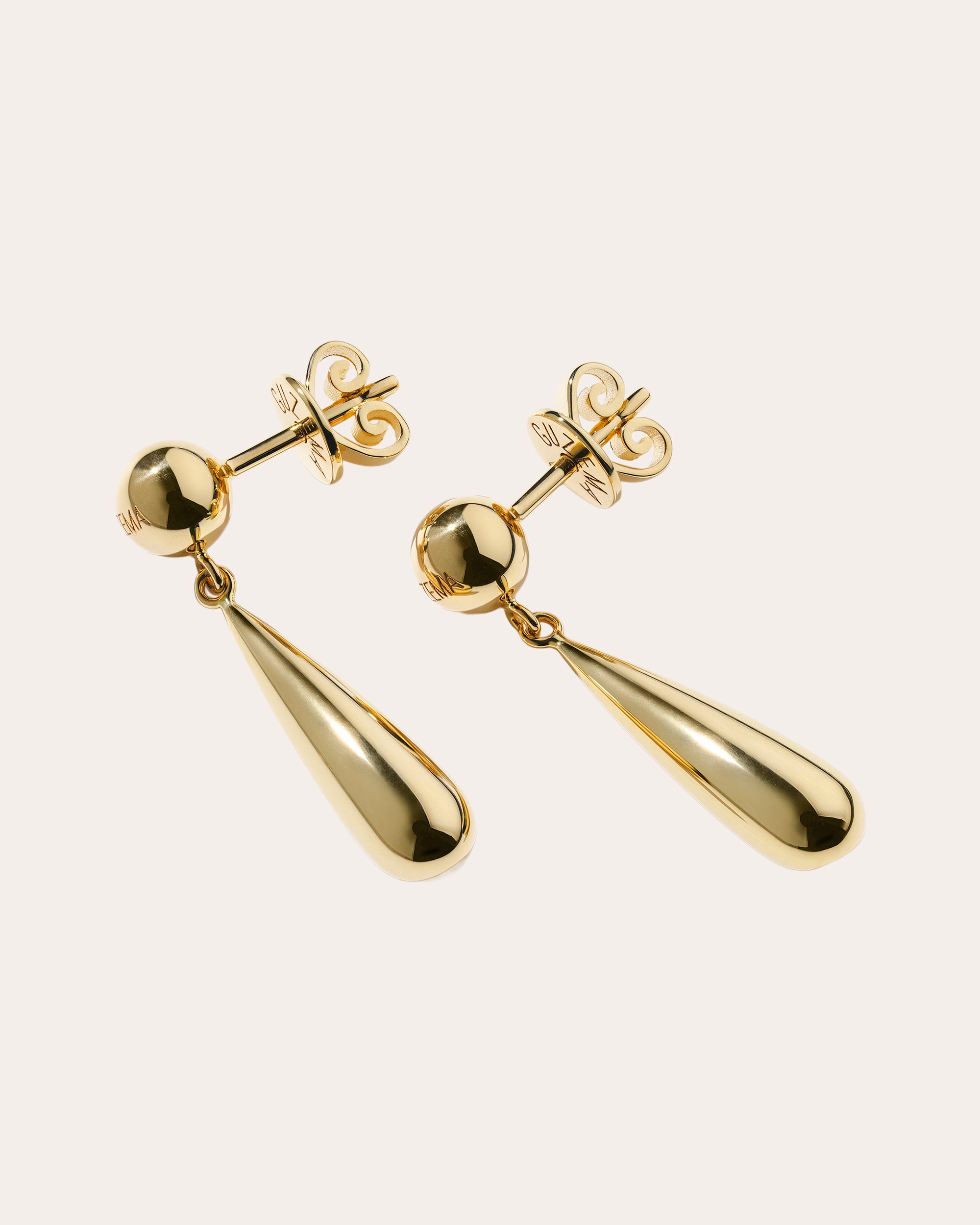 18k Gold Long Orb Drop Earrings