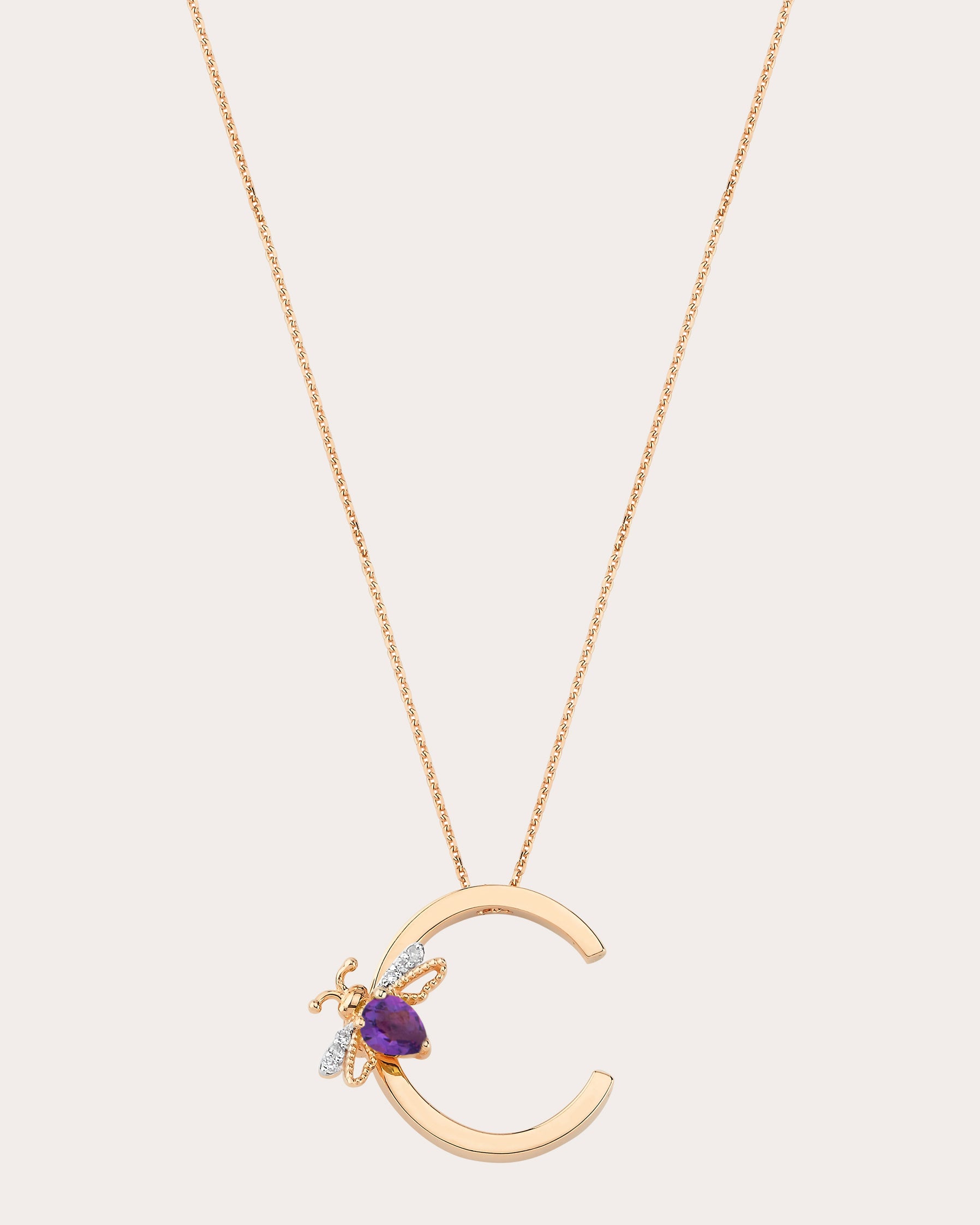 Amethyst & Diamond Letter C Pendant Necklace