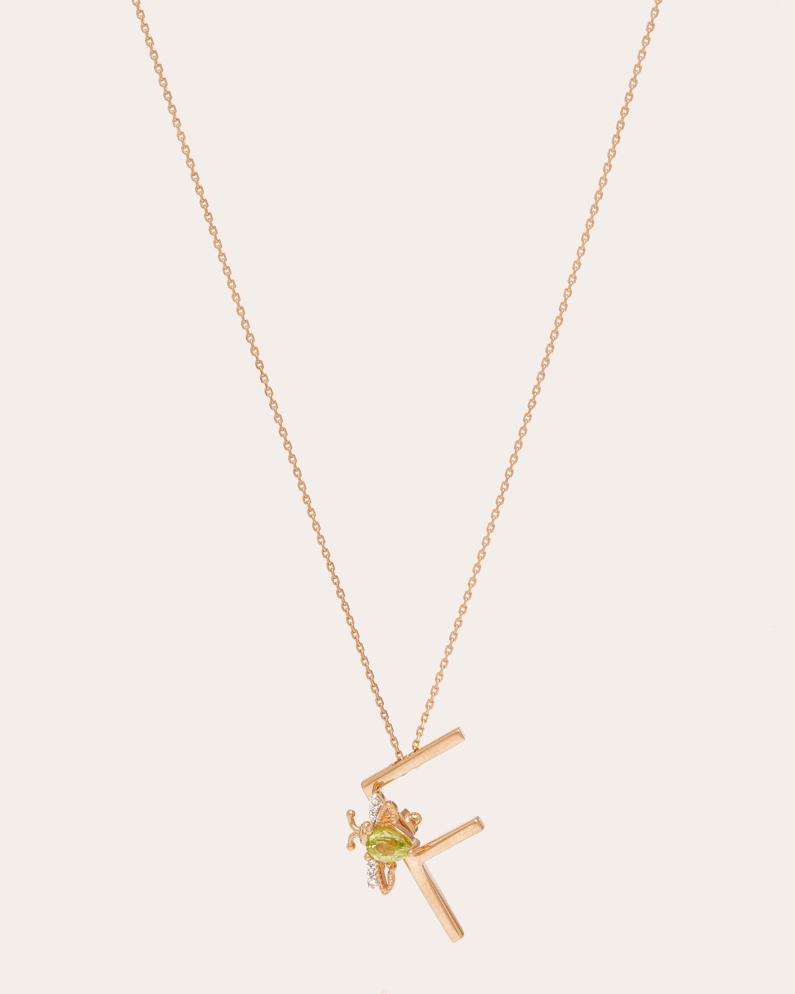 Peridot & Diamond Letter F Pendant Necklace