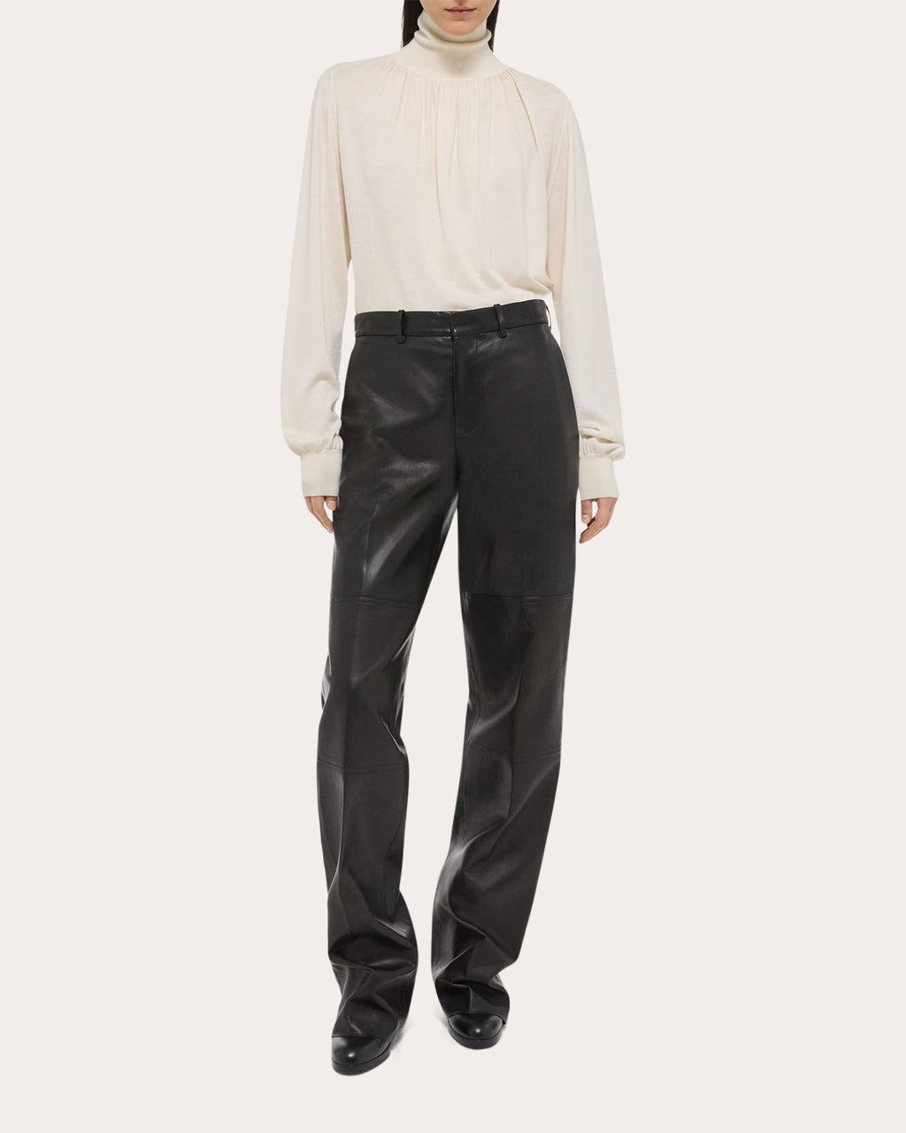 Ruched Wool-Silk Turtleneck