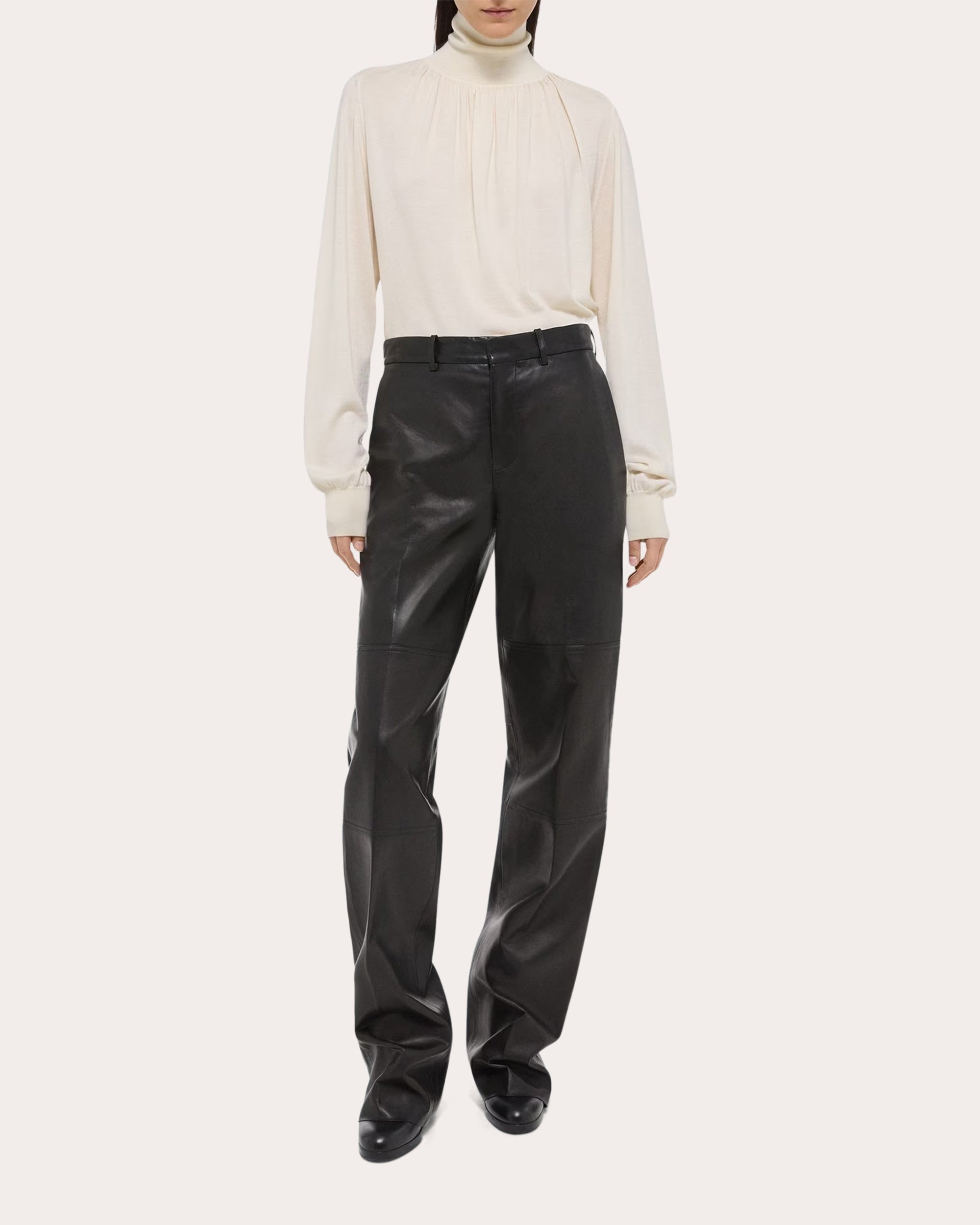 Ruched Wool-Silk Turtleneck