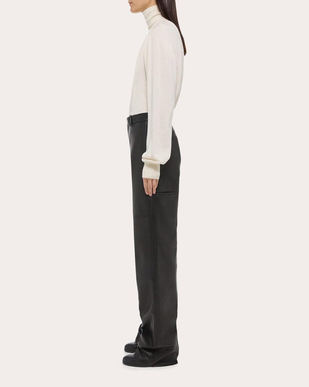 Ruched Wool-Silk Turtleneck