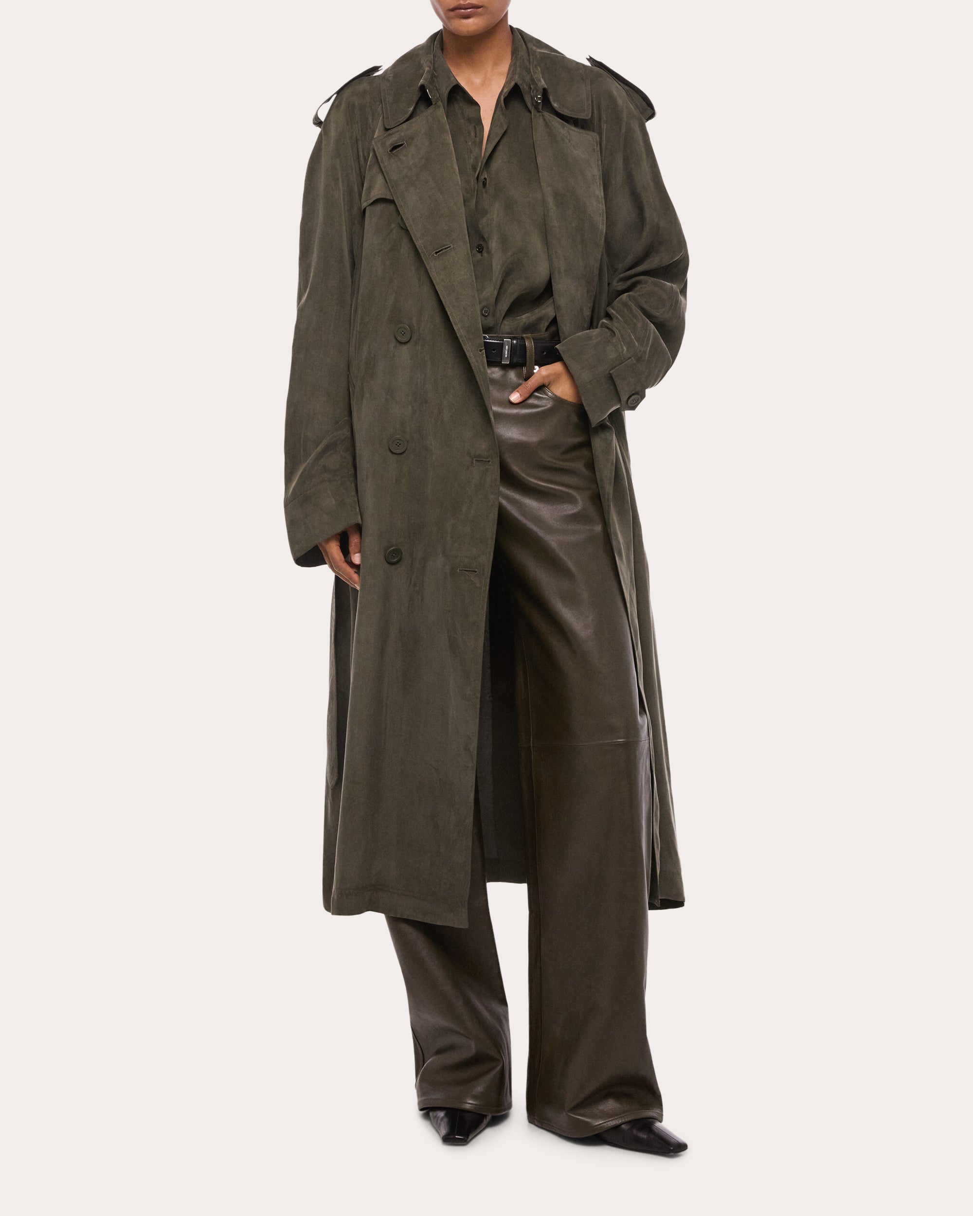 Fluid Microsuede Trench Coat