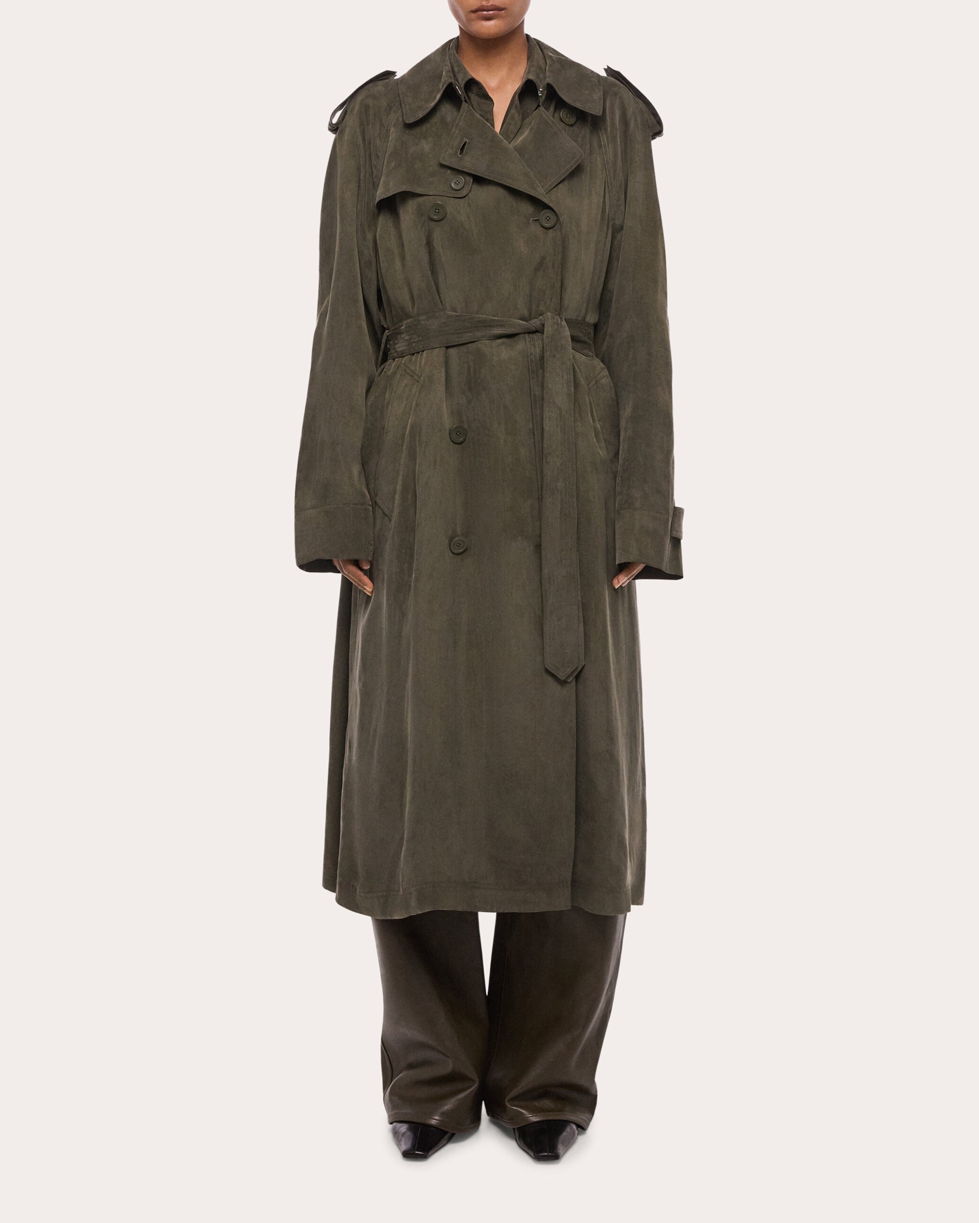 Fluid Microsuede Trench Coat