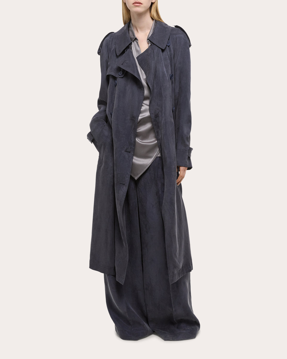 Fluid Microsuede Trench Coat
