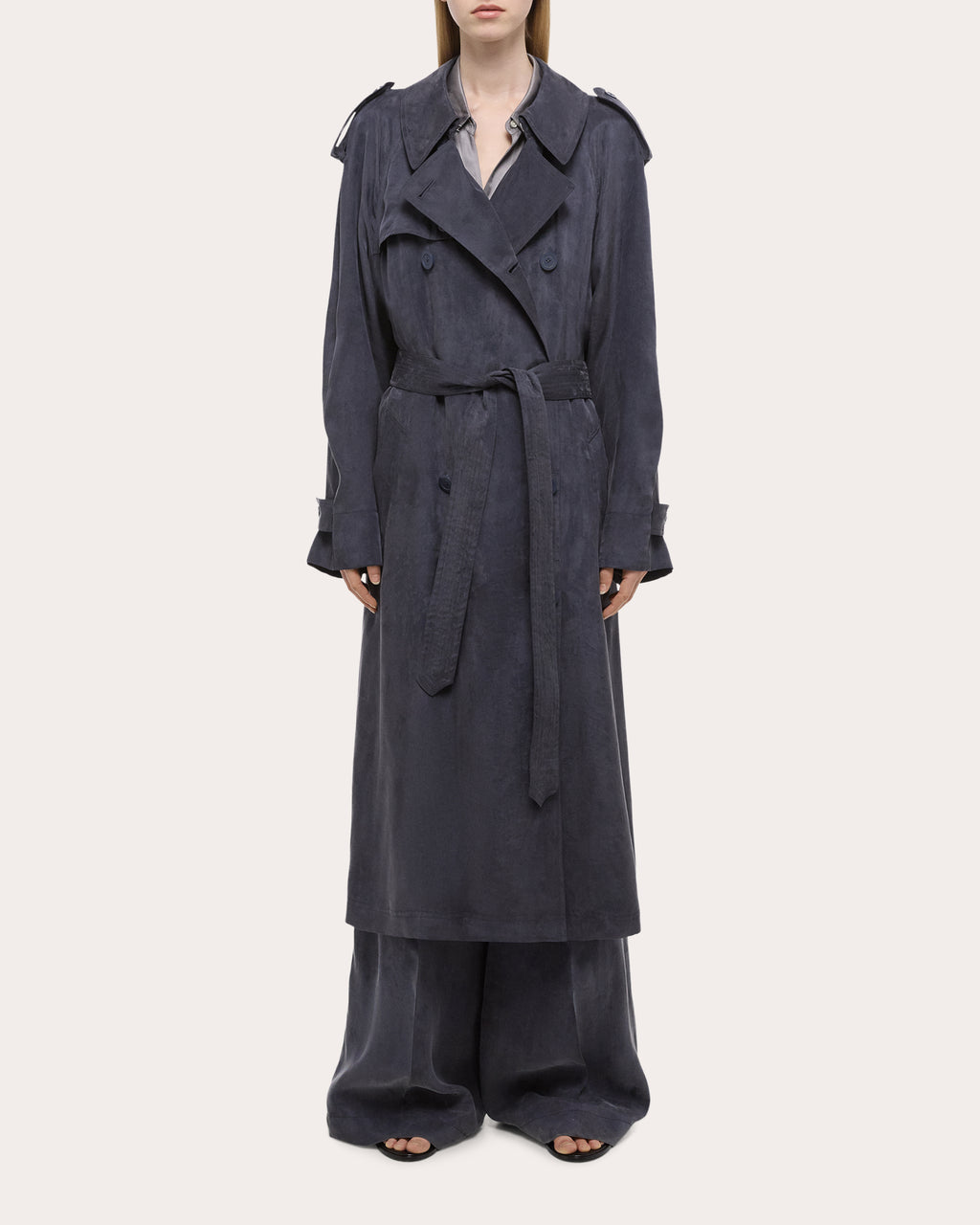 Fluid Microsuede Trench Coat